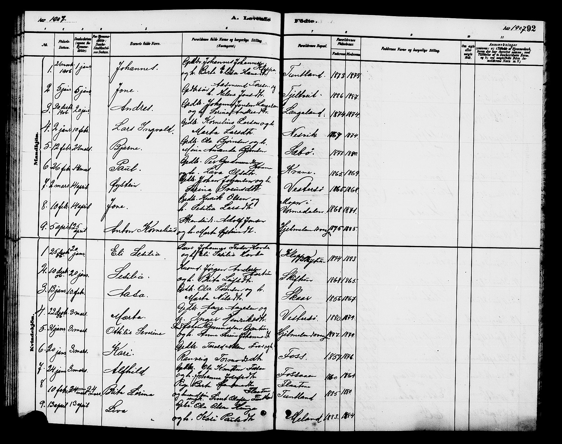 Hjelmeland sokneprestkontor, AV/SAST-A-101843/01/V/L0007: Parish register (copy) no. B 7, 1880-1909, p. 92