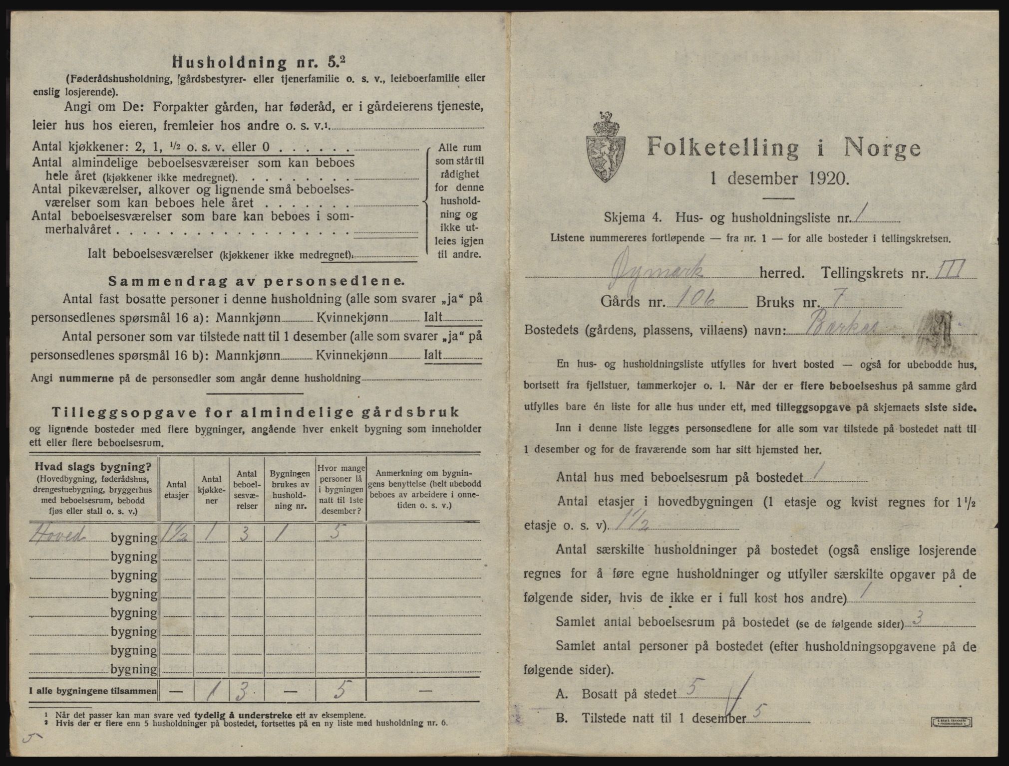 SAO, 1920 census for Øymark, 1920, p. 277