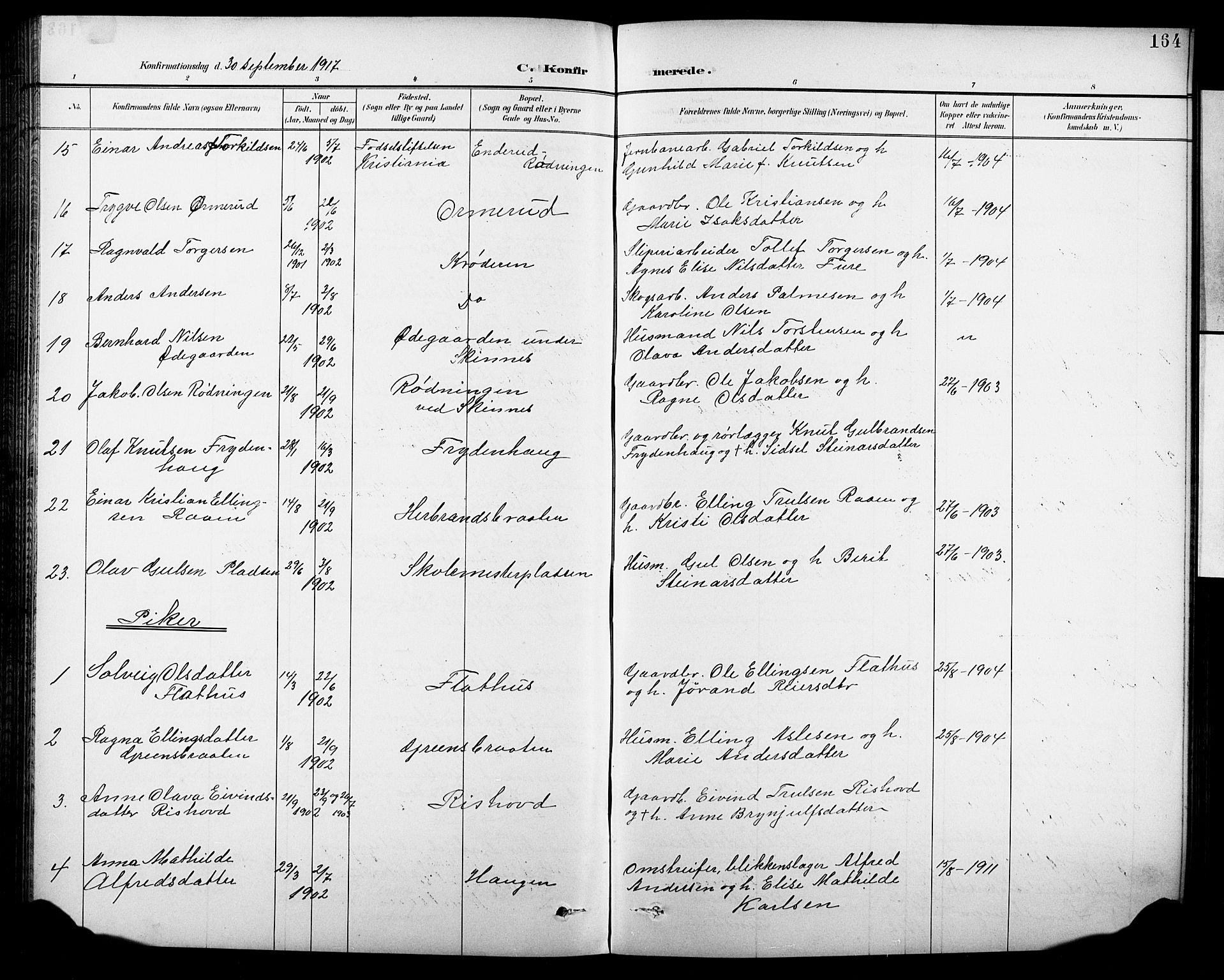 Krødsherad kirkebøker, SAKO/A-19/G/Ga/L0002: Parish register (copy) no. 2, 1894-1918, p. 164