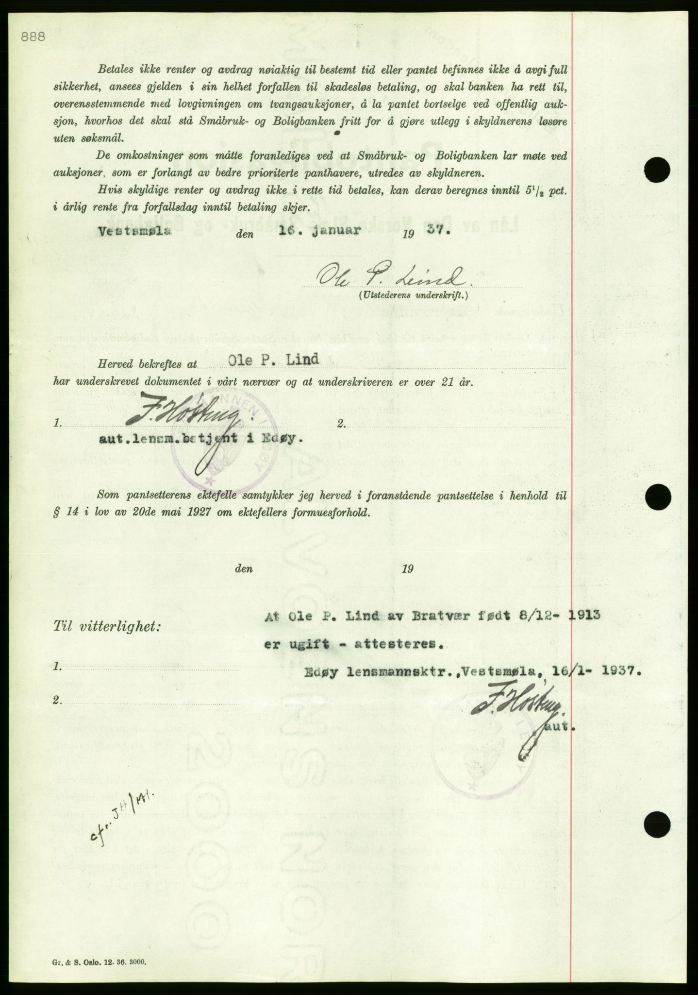 Nordmøre sorenskriveri, AV/SAT-A-4132/1/2/2Ca/L0090: Mortgage book no. B80, 1936-1937, Diary no: : 257/1937