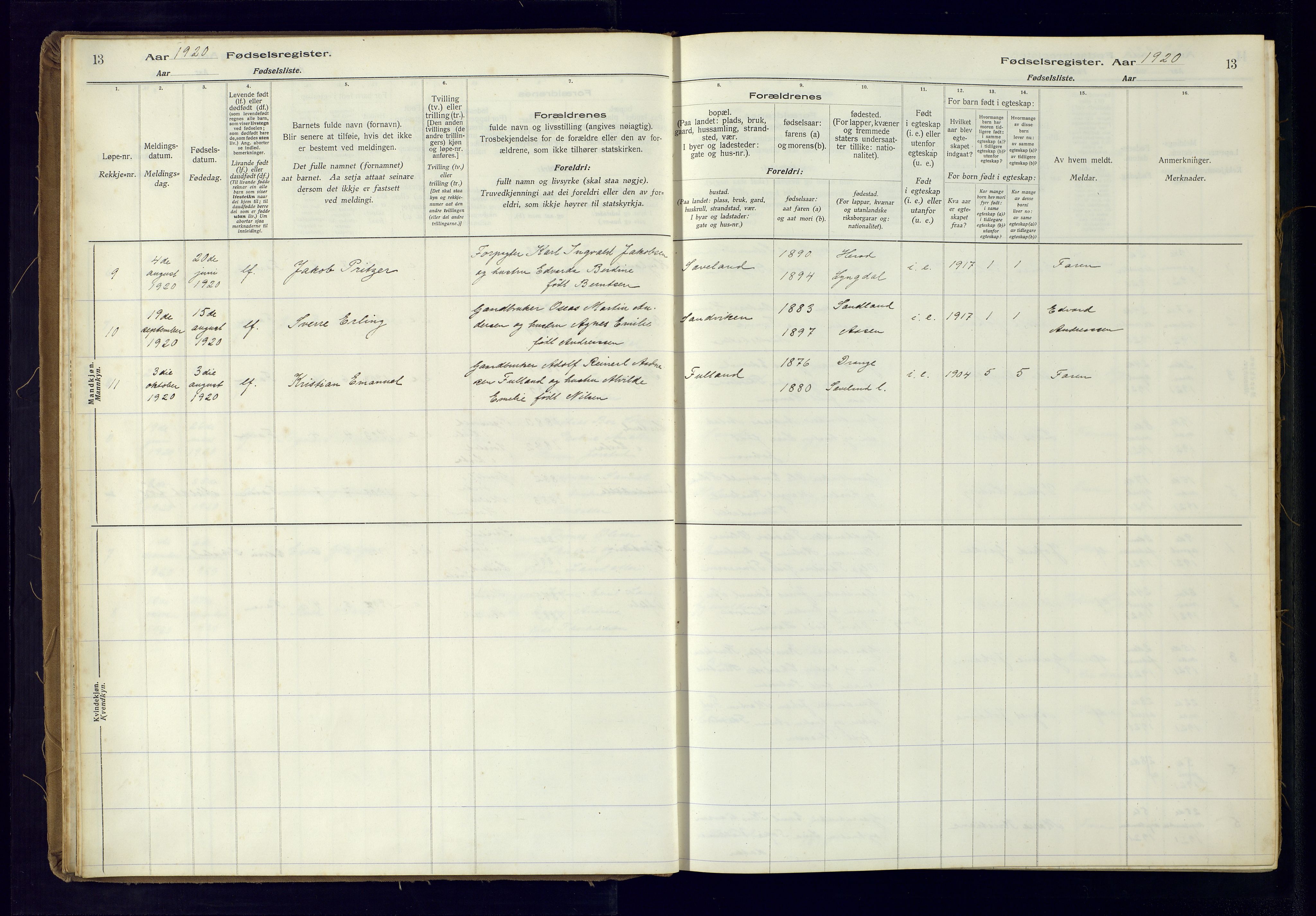 Herad sokneprestkontor, AV/SAK-1111-0018/J/Ja/L0001: Birth register no. A-VI-12, 1916-1981, p. 13