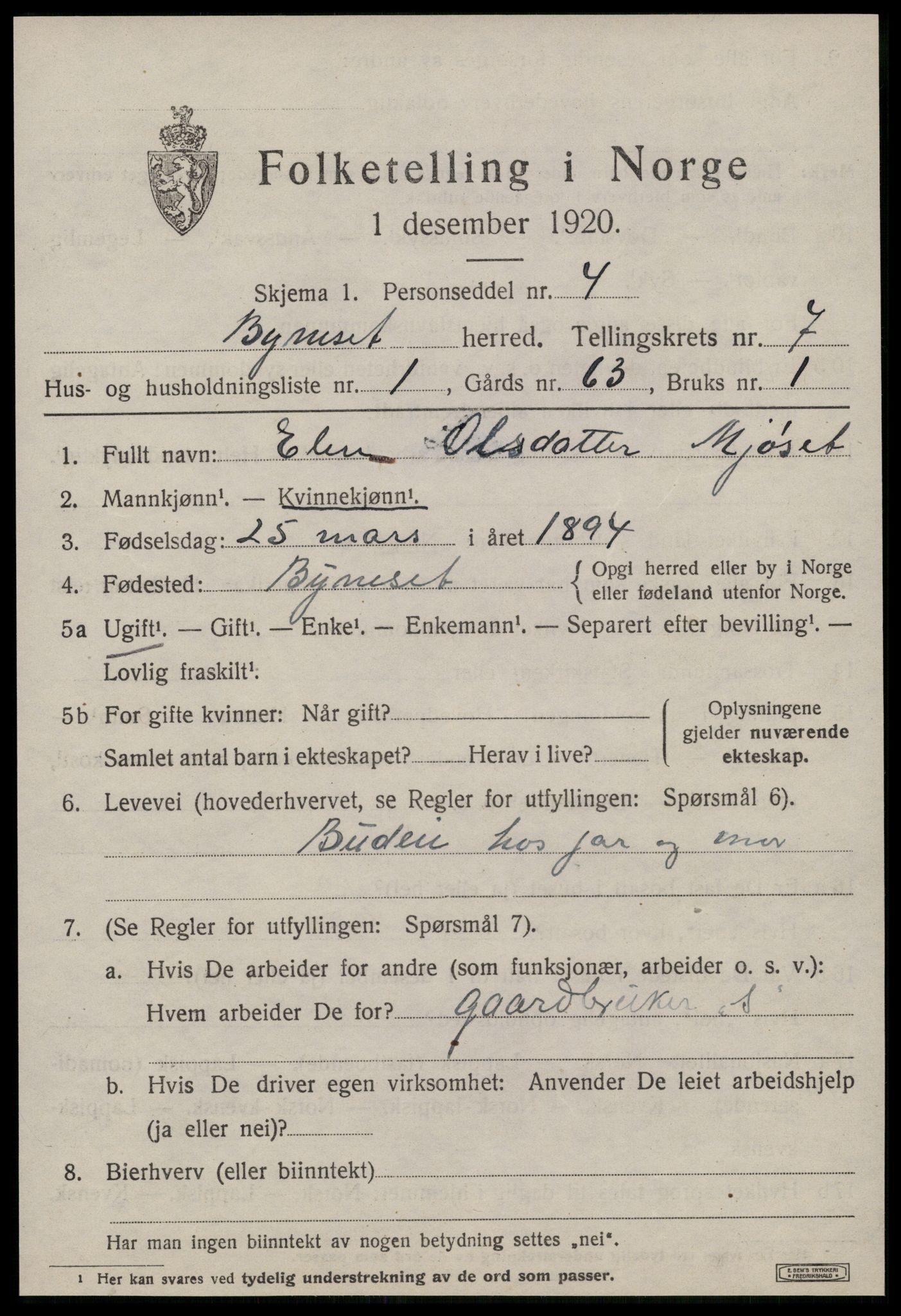 SAT, 1920 census for Byneset, 1920, p. 3470