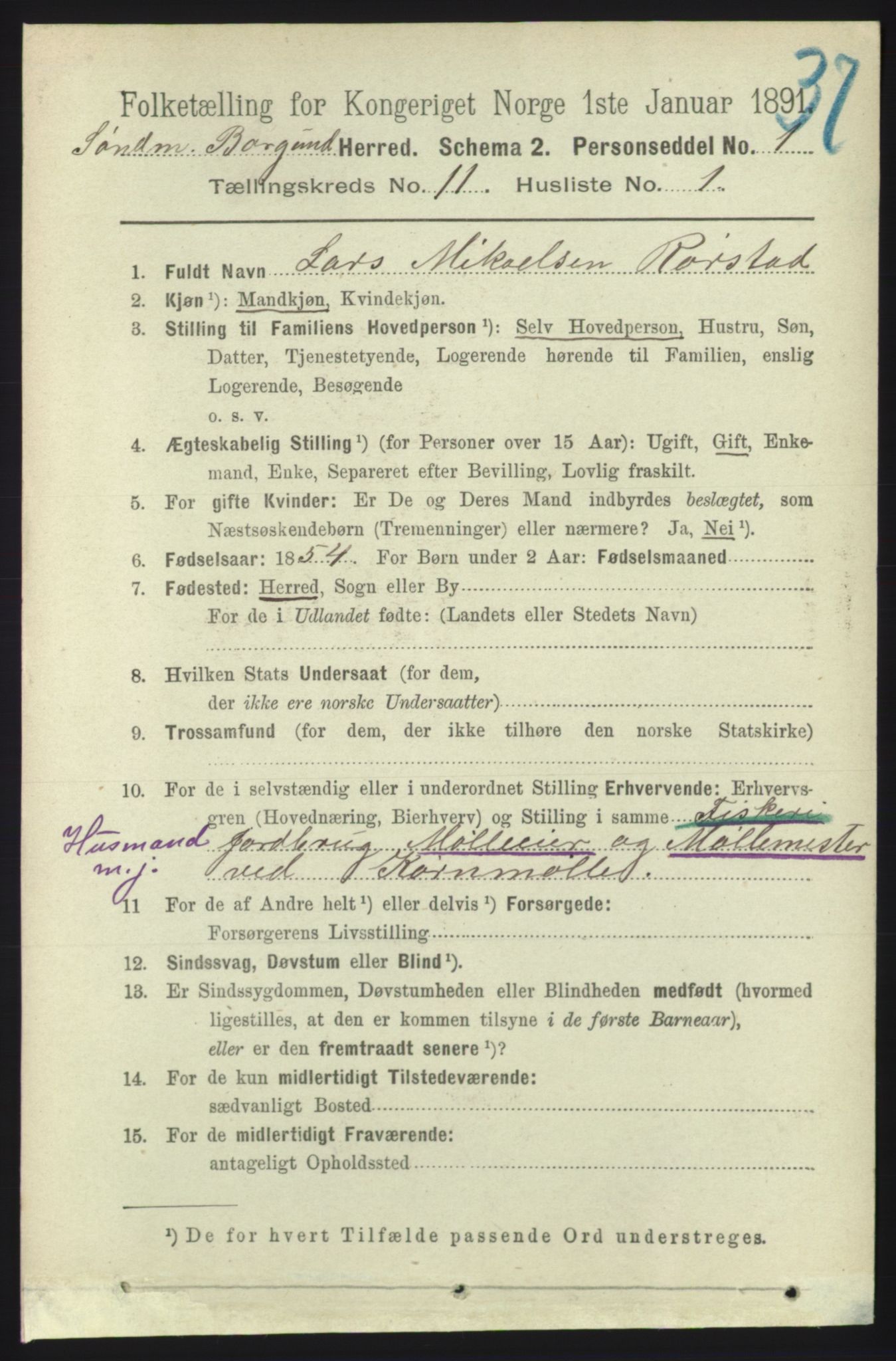 RA, 1891 census for 1531 Borgund, 1891, p. 2754