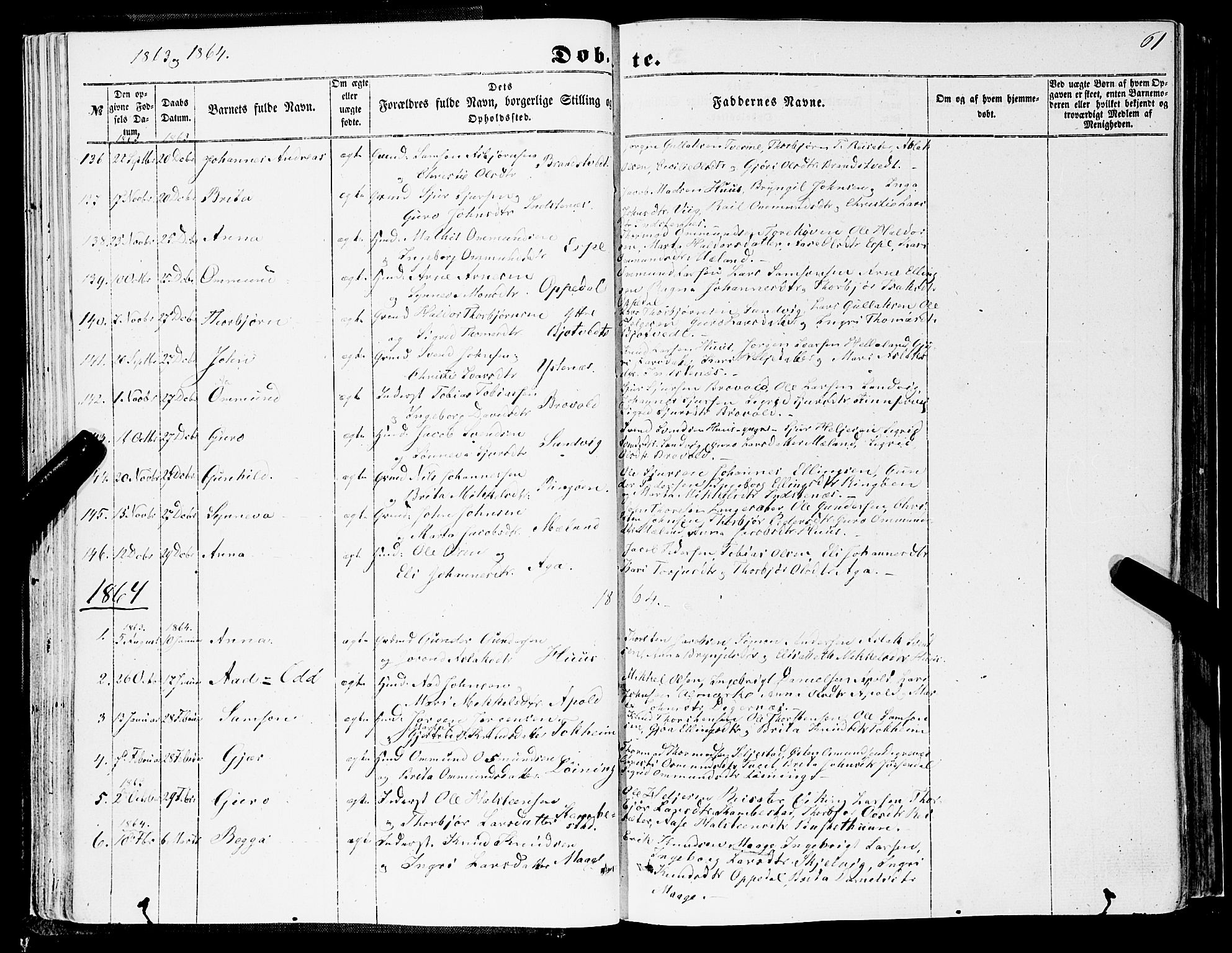 Ullensvang sokneprestembete, SAB/A-78701/H/Haa: Parish register (official) no. A 11, 1854-1866, p. 61
