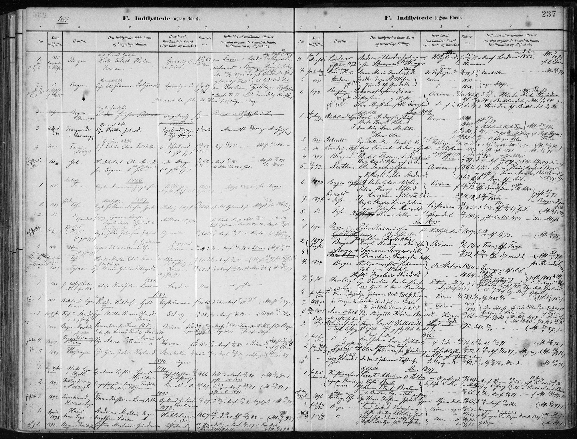 Os sokneprestembete, SAB/A-99929: Parish register (official) no. B 1, 1885-1902, p. 237