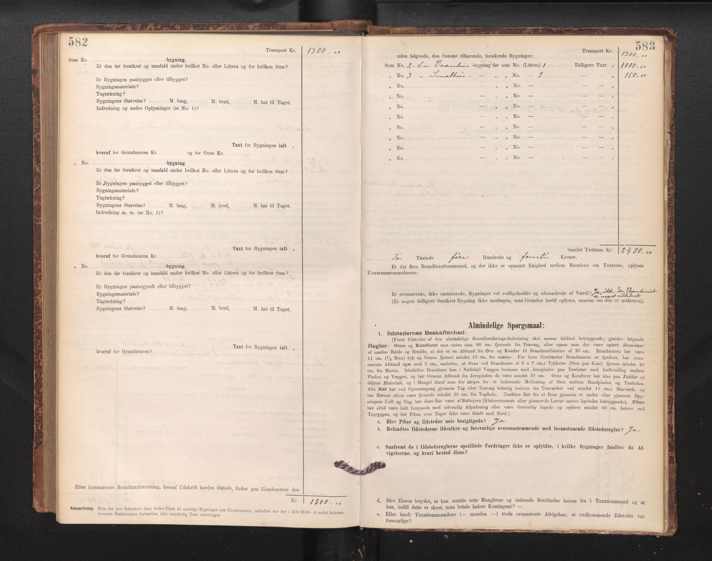Lensmannen i Årstad, AV/SAB-A-36201/0012/L0011: Branntakstprotokoll,skjematakst, 1895-1901, p. 582-583