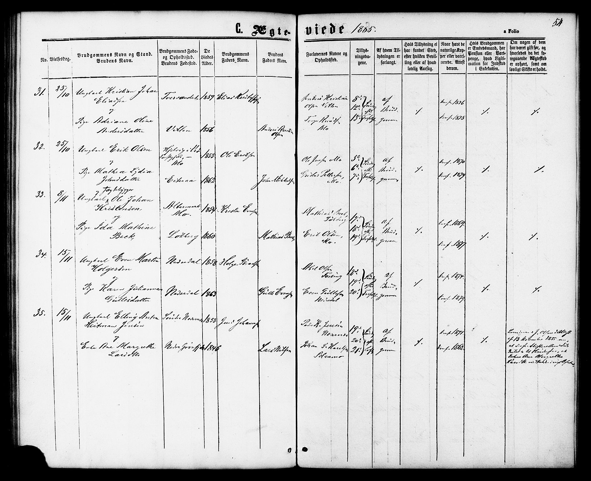 Ministerialprotokoller, klokkerbøker og fødselsregistre - Nordland, AV/SAT-A-1459/827/L0395: Parish register (official) no. 827A07, 1864-1886, p. 54