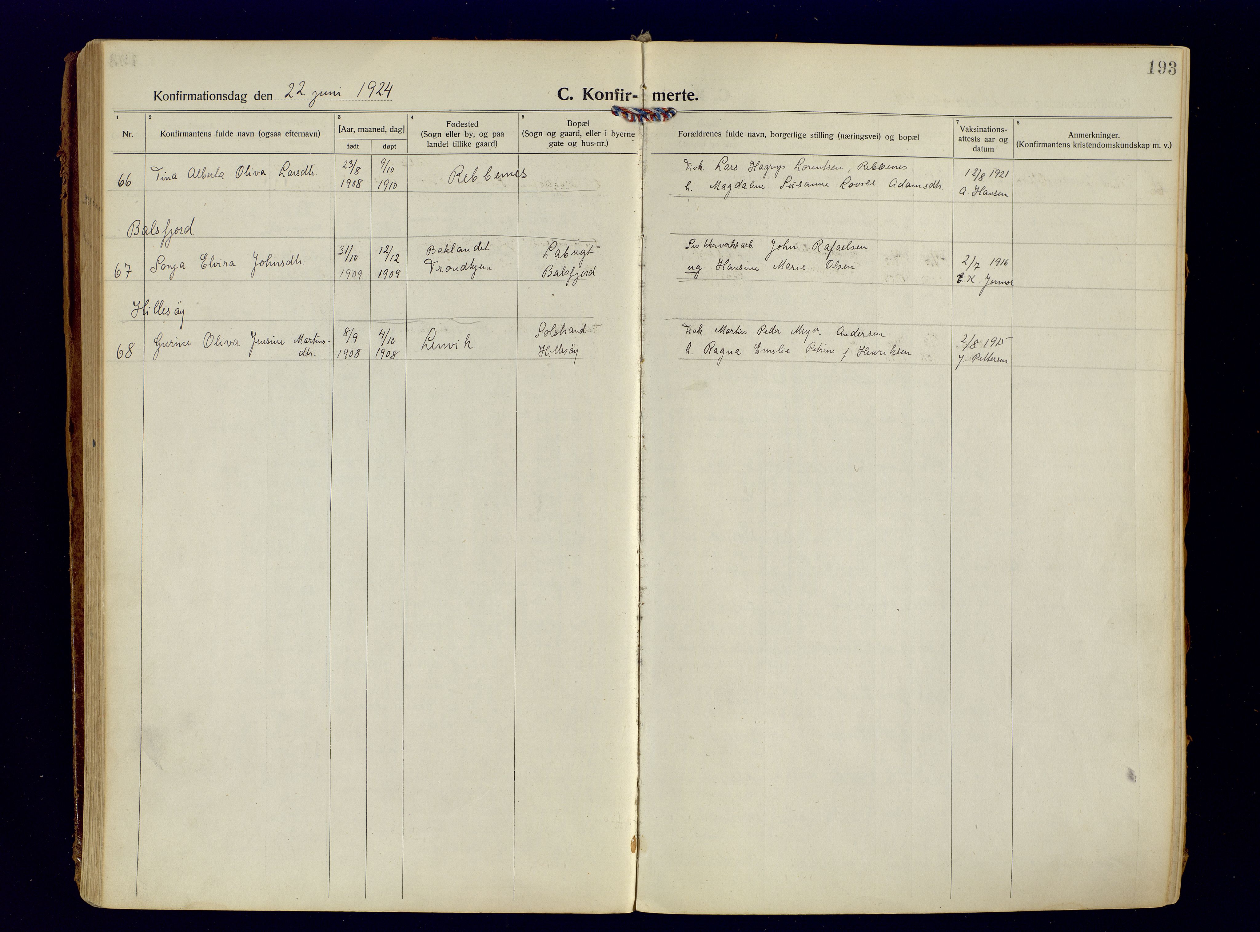 Tromsøysund sokneprestkontor, AV/SATØ-S-1304/G/Ga/L0009kirke: Parish register (official) no. 9, 1922-1934, p. 193