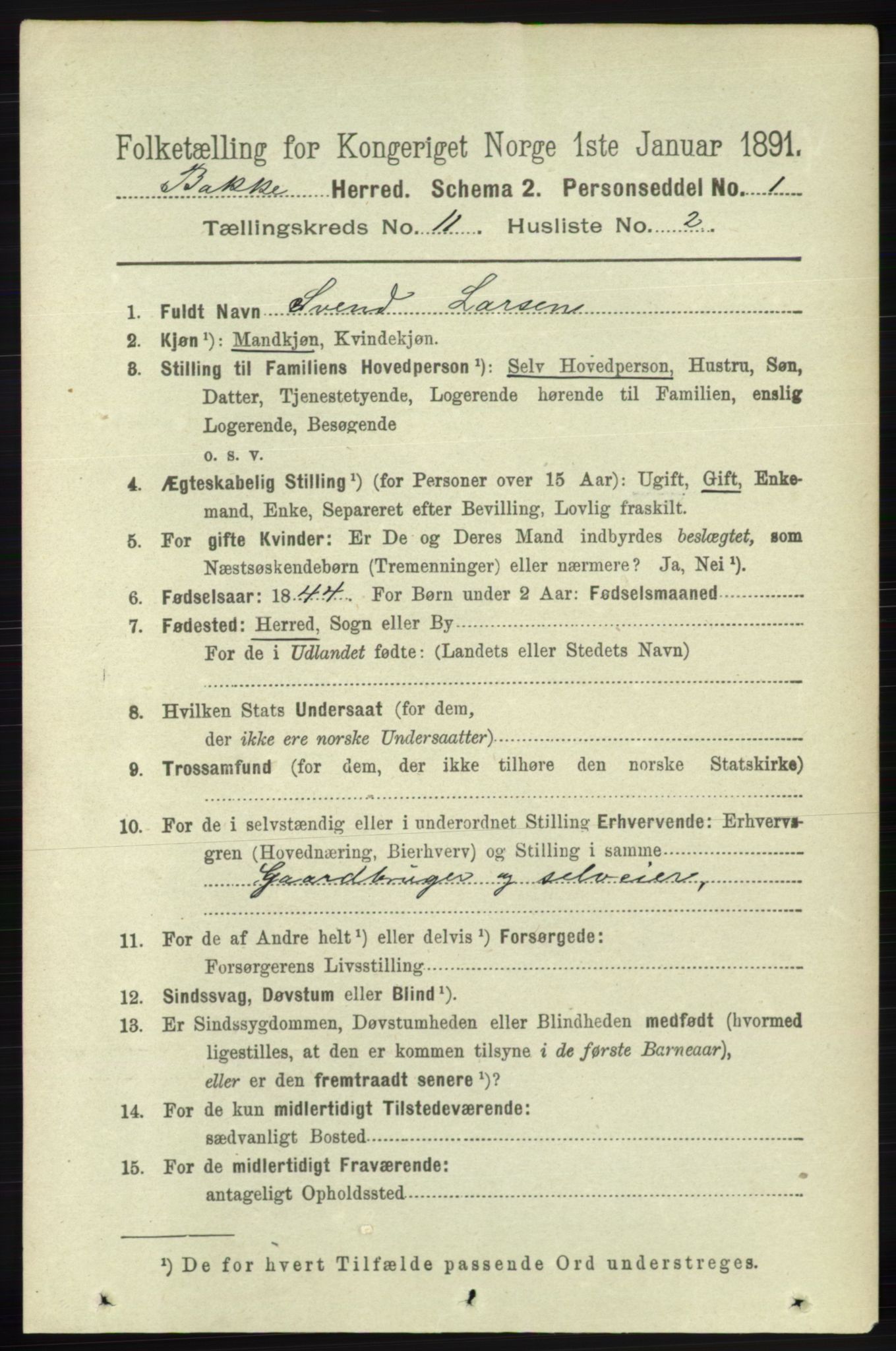 RA, 1891 census for 1045 Bakke, 1891, p. 2238