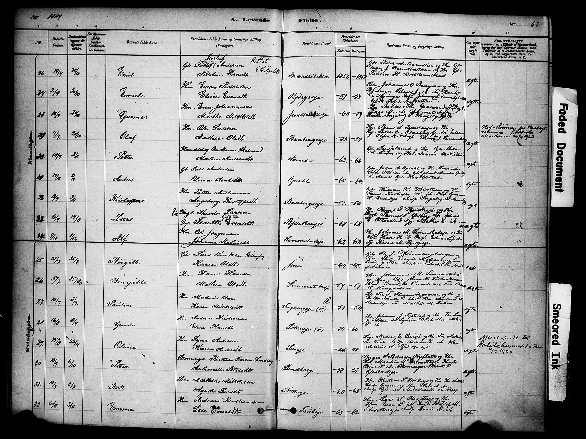 Ringsaker prestekontor, AV/SAH-PREST-014/K/Ka/L0014: Parish register (official) no. 14, 1879-1890, p. 63