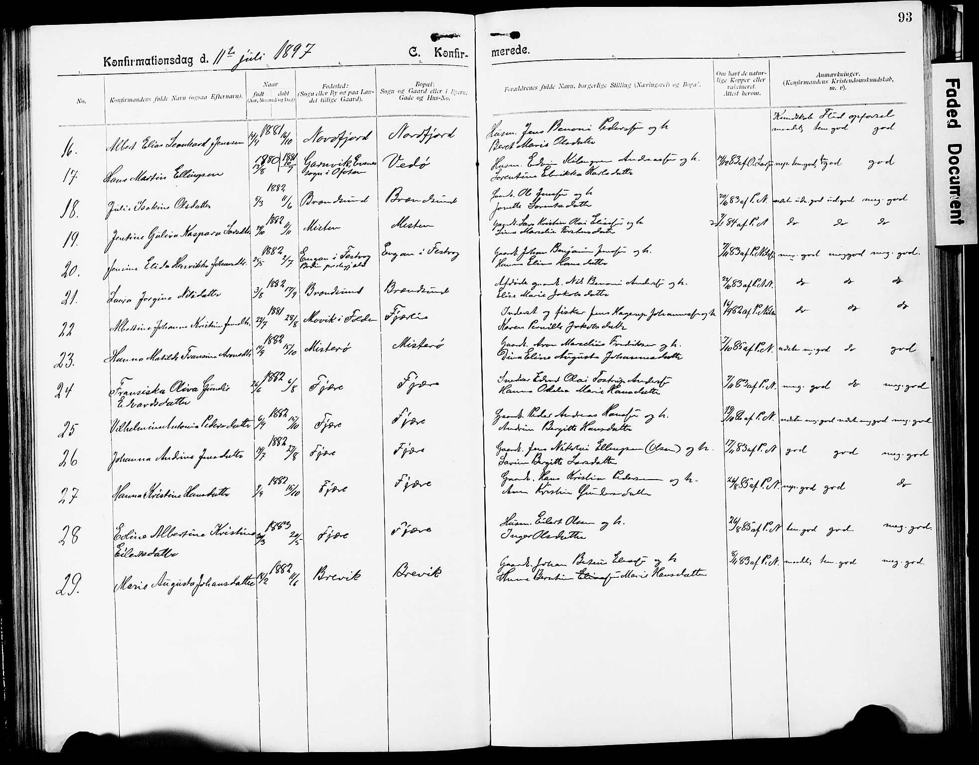 Ministerialprotokoller, klokkerbøker og fødselsregistre - Nordland, SAT/A-1459/803/L0077: Parish register (copy) no. 803C04, 1897-1930, p. 93