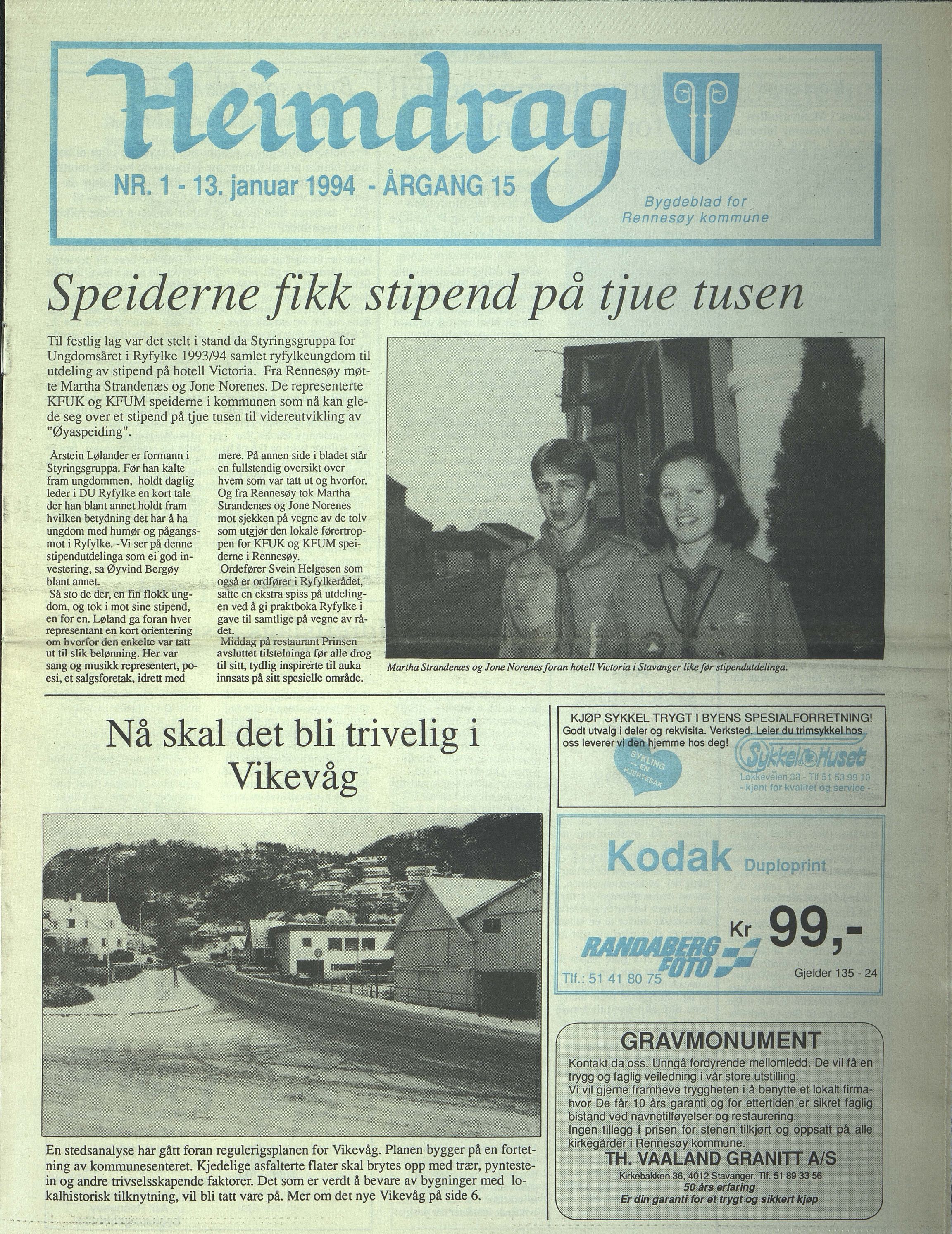 Rennesøy kommune. Heimdrag, lokalavis, BYST/A-0750/X/Xa/L0016: Heimdrag 1994, 1994