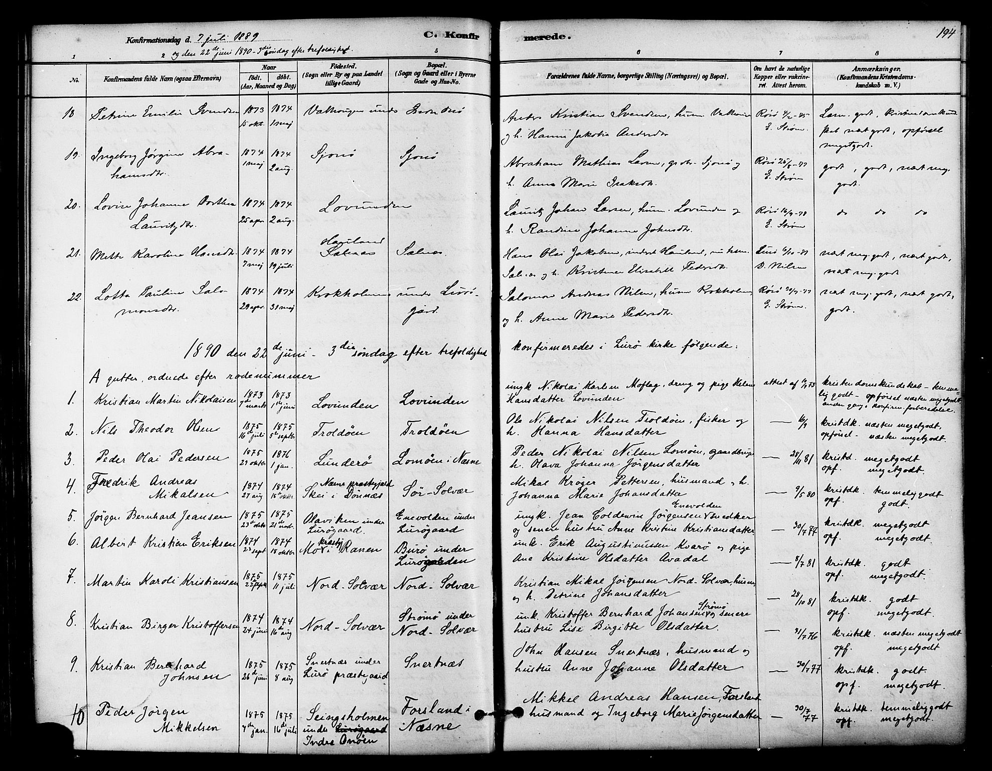Ministerialprotokoller, klokkerbøker og fødselsregistre - Nordland, SAT/A-1459/839/L0568: Parish register (official) no. 839A05, 1880-1902, p. 194