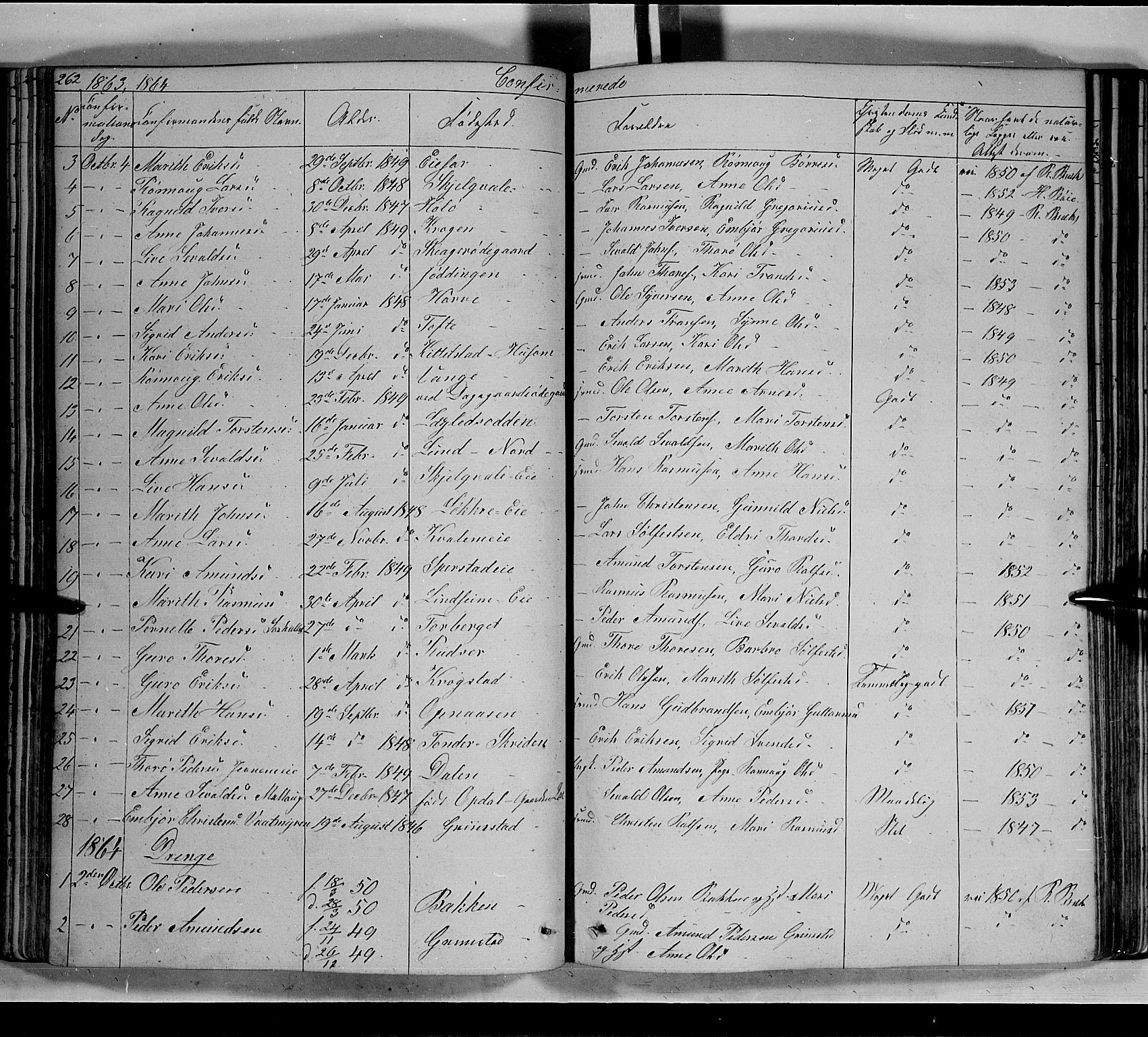 Lom prestekontor, SAH/PREST-070/L/L0004: Parish register (copy) no. 4, 1845-1864, p. 262-263