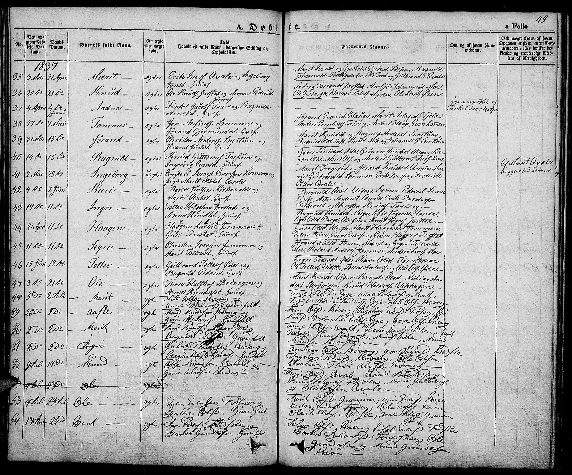 Slidre prestekontor, SAH/PREST-134/H/Ha/Haa/L0003: Parish register (official) no. 3, 1831-1843, p. 49