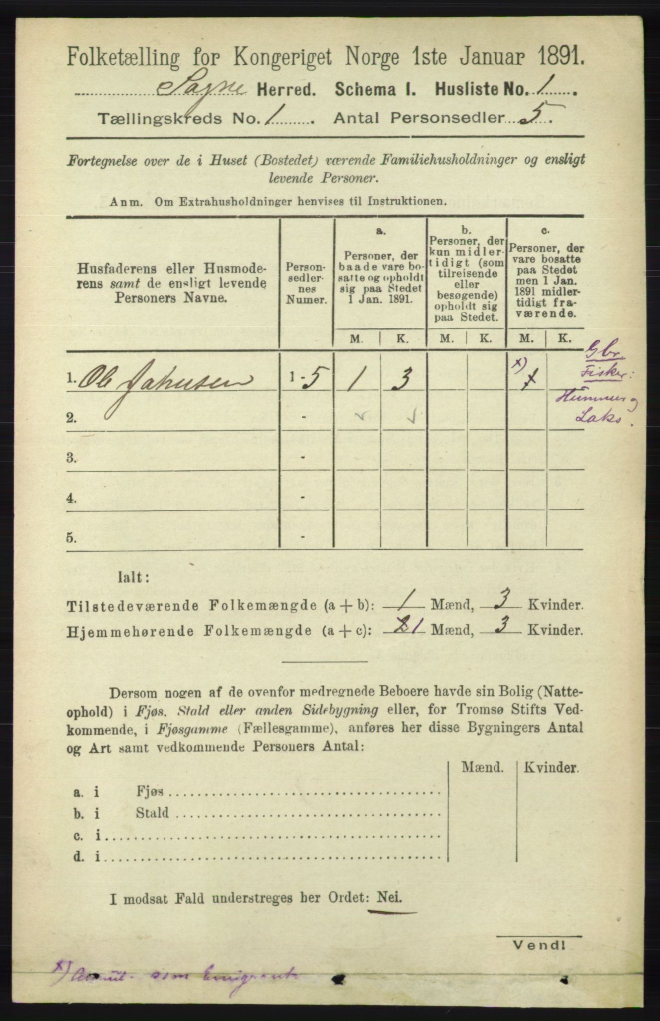 RA, 1891 census for 1018 Søgne, 1891, p. 48