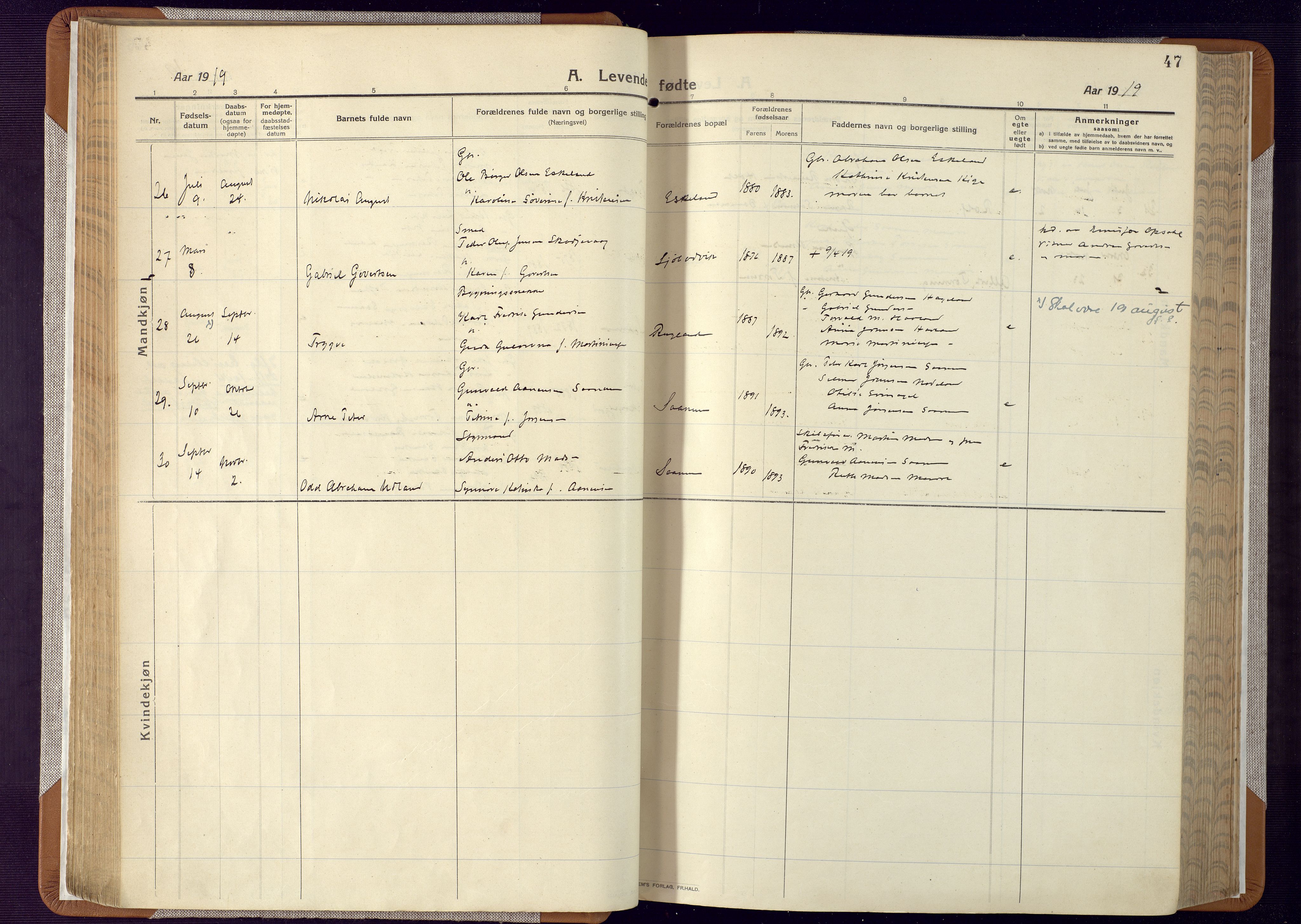 Mandal sokneprestkontor, AV/SAK-1111-0030/F/Fa/Faa/L0022: Parish register (official) no. A 22, 1913-1925, p. 47