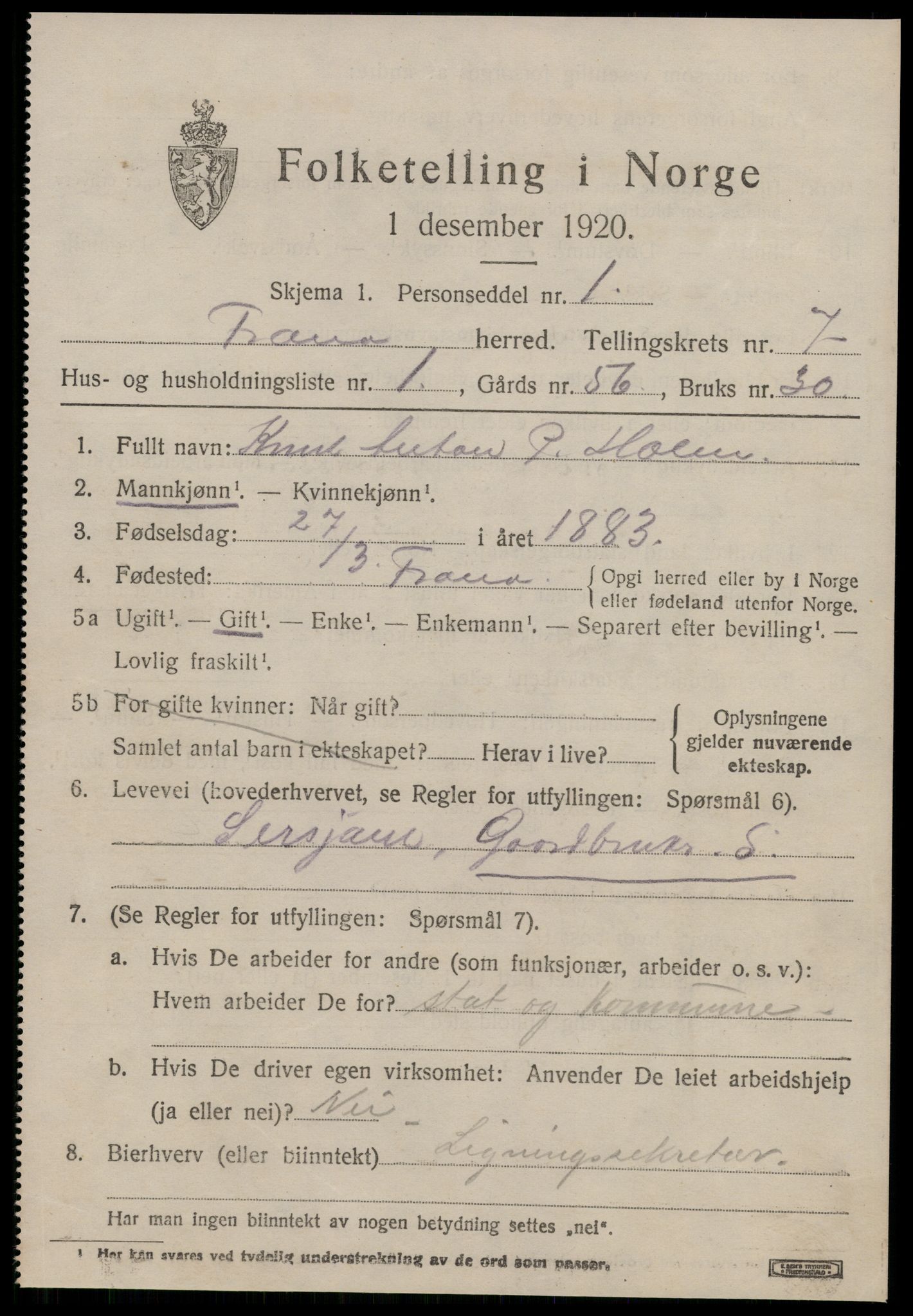 SAT, 1920 census for Fræna, 1920, p. 4525