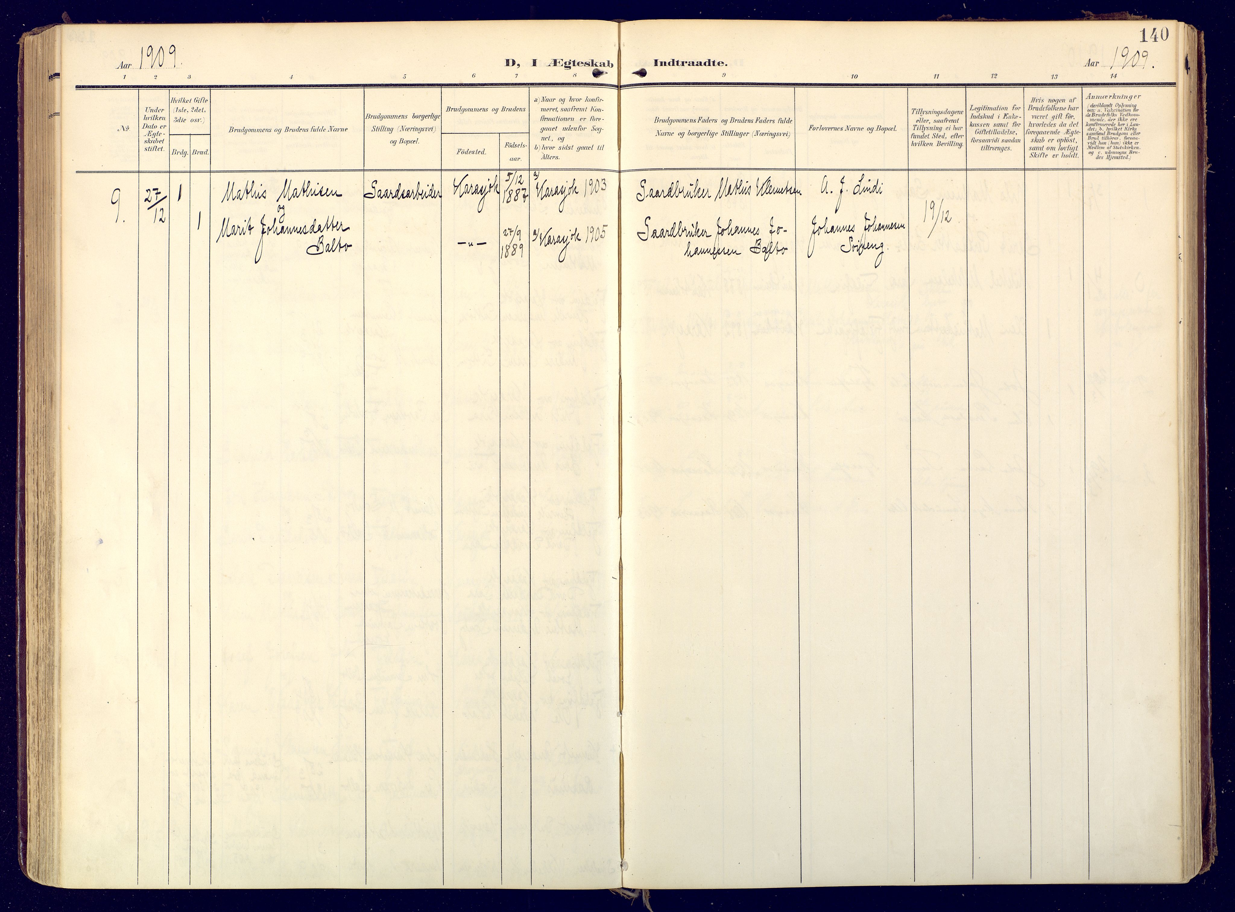 Karasjok sokneprestkontor, AV/SATØ-S-1352/H/Ha: Parish register (official) no. 3, 1907-1926, p. 140