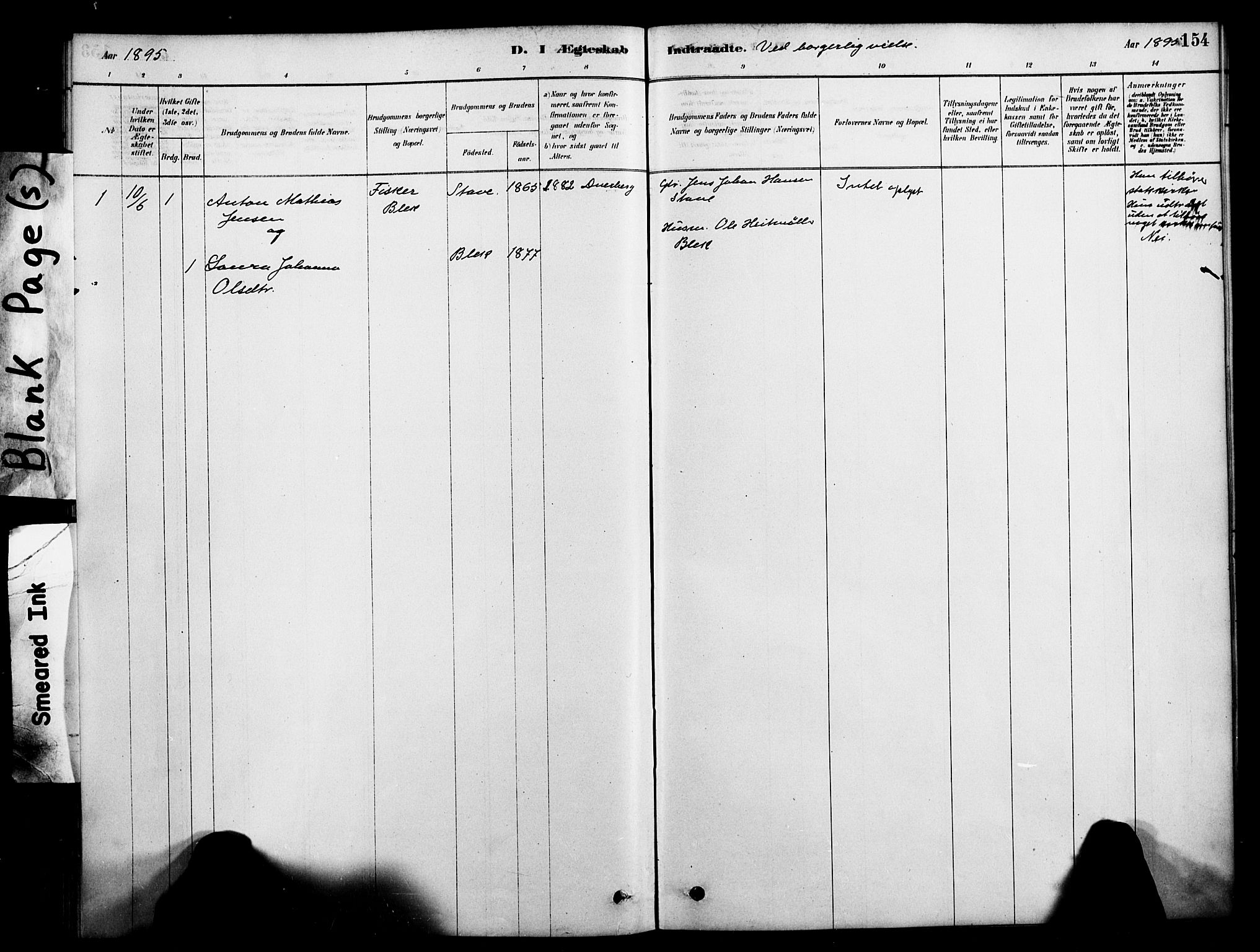 Ministerialprotokoller, klokkerbøker og fødselsregistre - Nordland, SAT/A-1459/899/L1436: Parish register (official) no. 899A04, 1881-1896, p. 154