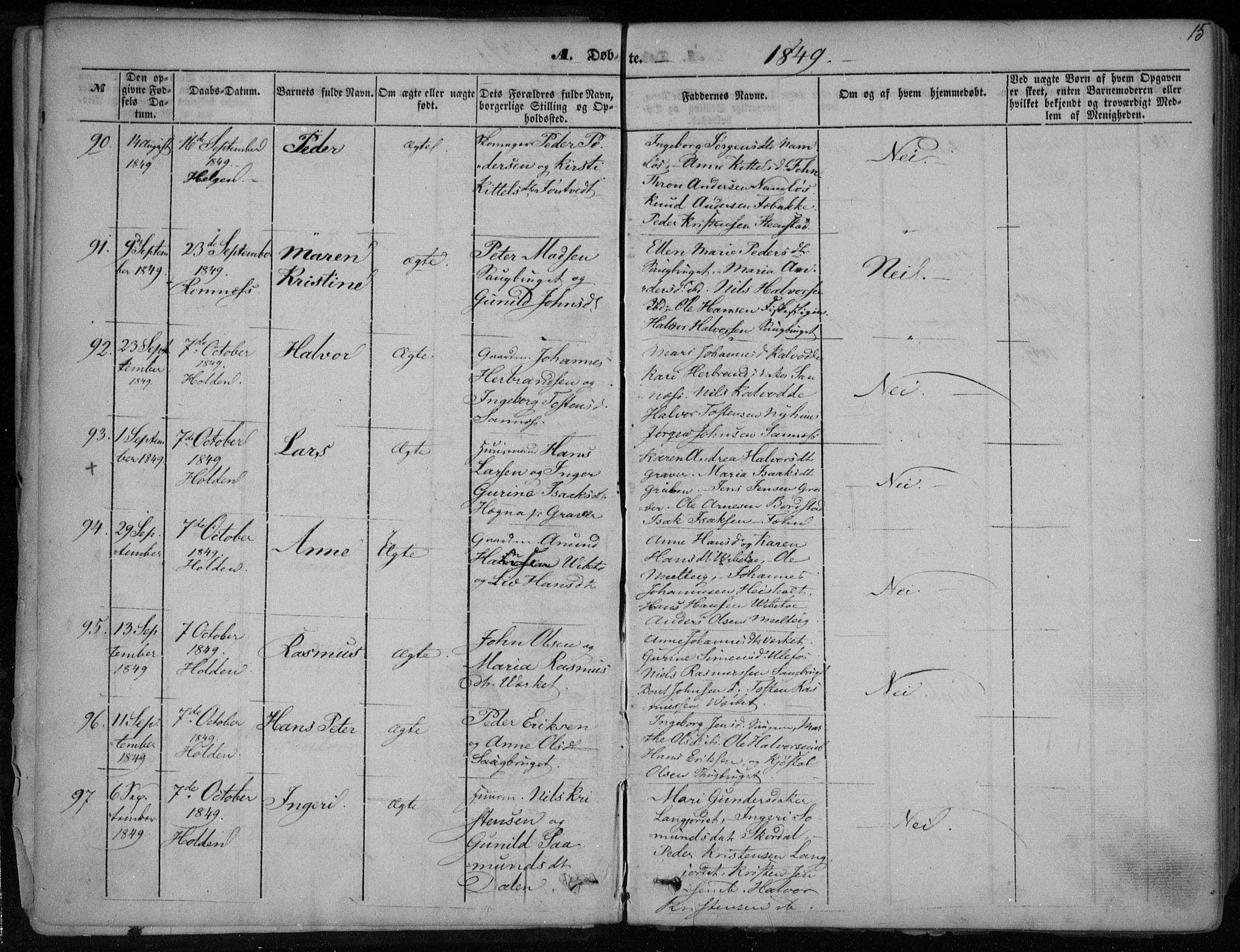 Holla kirkebøker, AV/SAKO-A-272/F/Fa/L0005: Parish register (official) no. 5, 1849-1860, p. 15