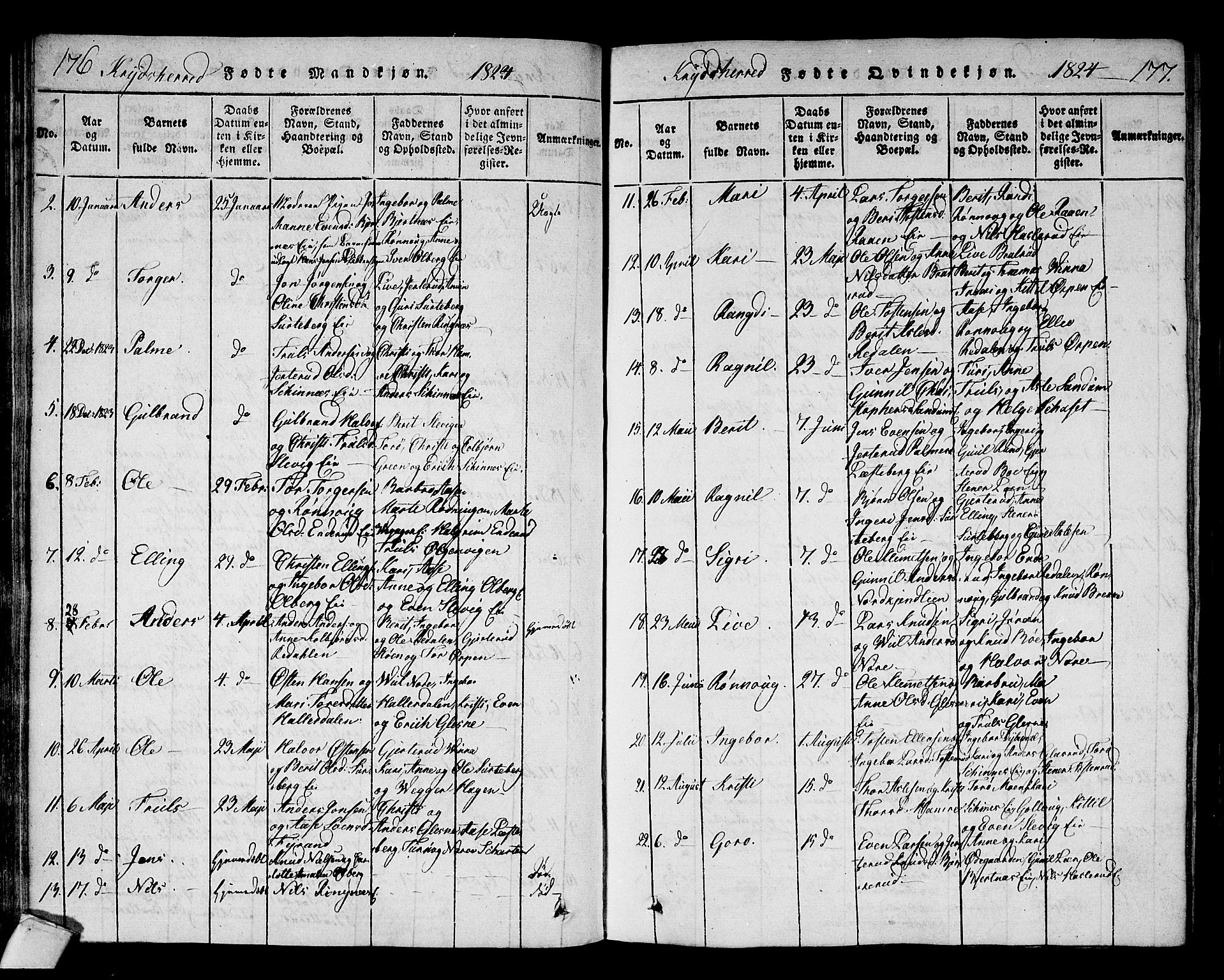 Sigdal kirkebøker, AV/SAKO-A-245/F/Fa/L0005: Parish register (official) no. I 5 /3, 1815-1829, p. 176-177