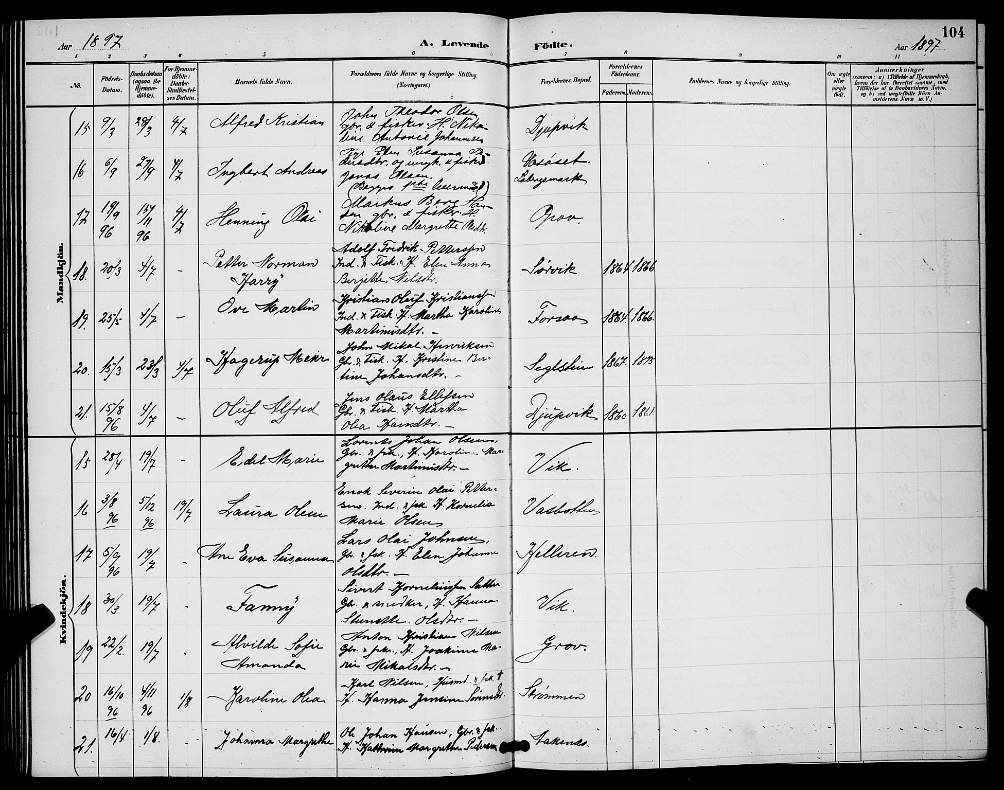 Ibestad sokneprestembete, AV/SATØ-S-0077/H/Ha/Hab/L0008klokker: Parish register (copy) no. 8, 1890-1903, p. 104