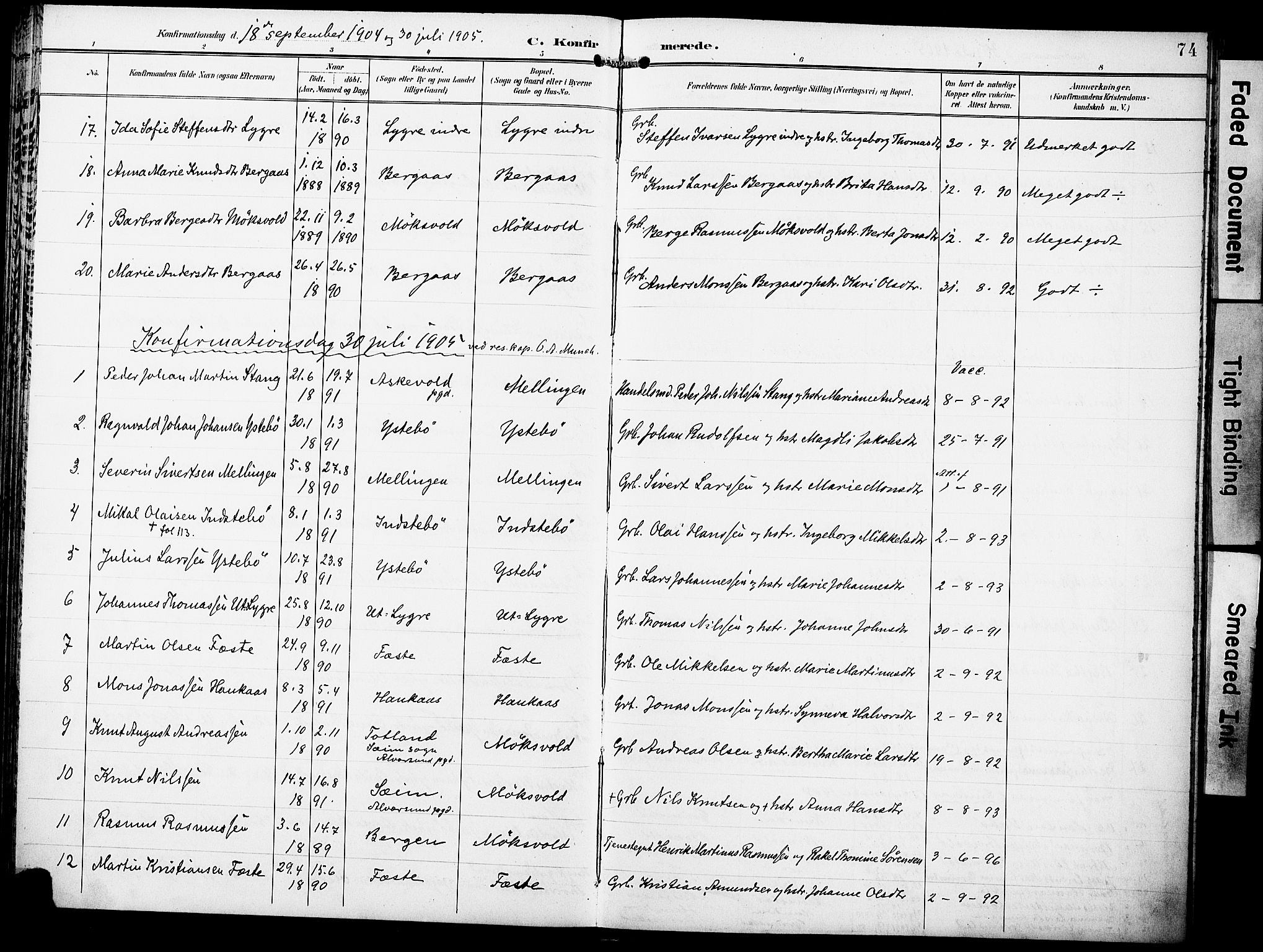 Lindås Sokneprestembete, AV/SAB-A-76701/H/Haa/Haae/L0002: Parish register (official) no. E 2, 1897-1912, p. 74