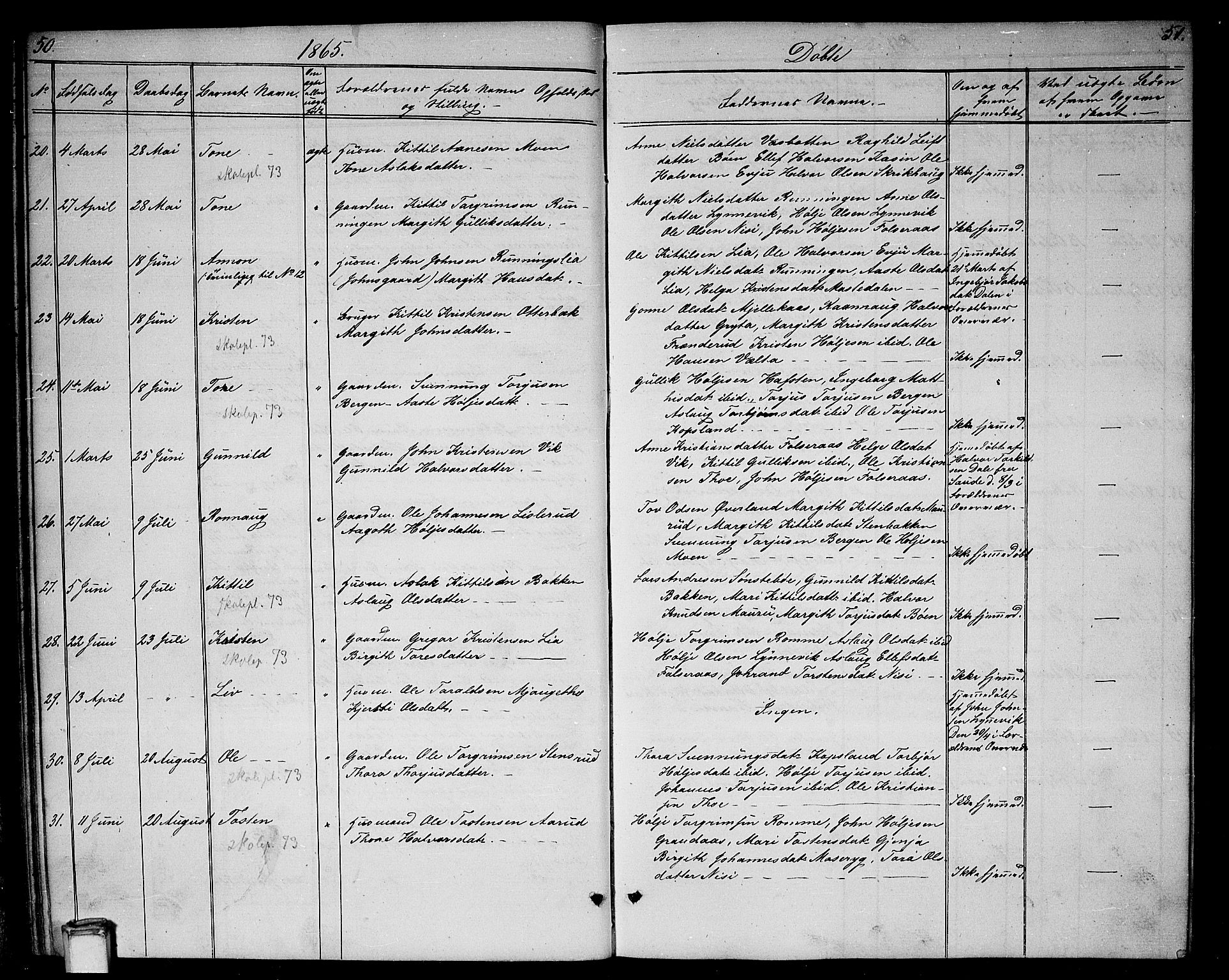 Gransherad kirkebøker, AV/SAKO-A-267/G/Ga/L0002: Parish register (copy) no. I 2, 1854-1886, p. 50-51