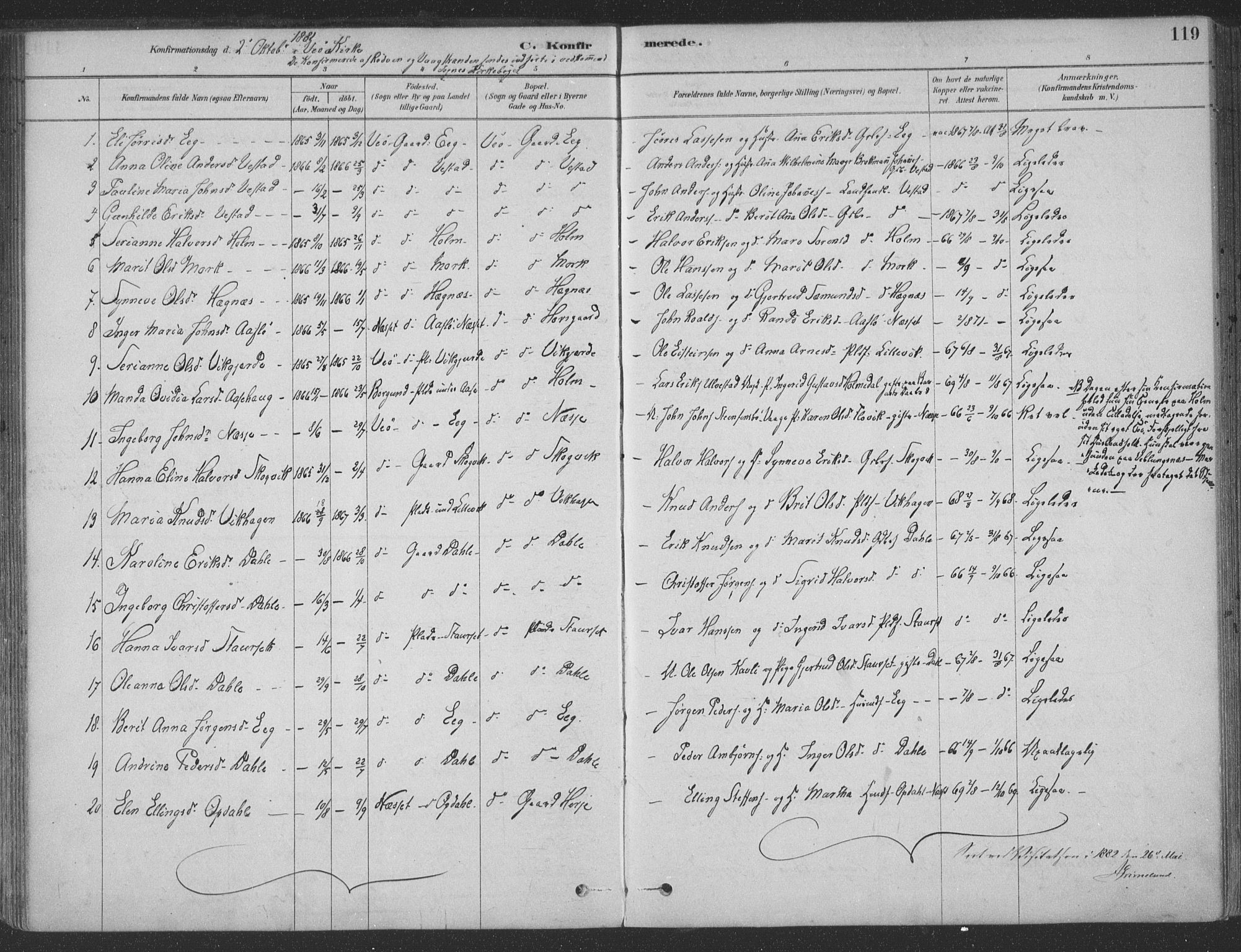 Ministerialprotokoller, klokkerbøker og fødselsregistre - Møre og Romsdal, SAT/A-1454/547/L0604: Parish register (official) no. 547A06, 1878-1906, p. 119