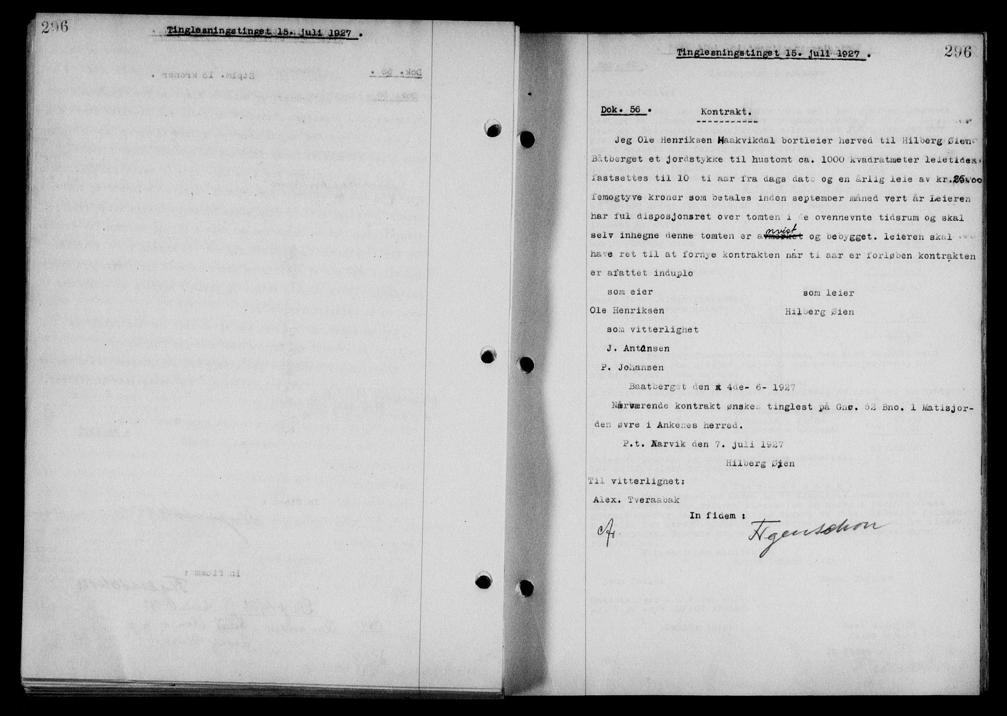 Steigen og Ofoten sorenskriveri, SAT/A-0030/1/2/2C/L0014: Mortgage book no. 13 og 15, 1926-1927, Deed date: 15.07.1927