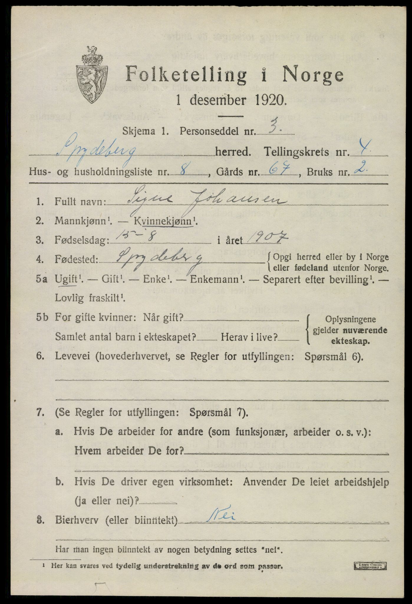 SAO, 1920 census for Spydeberg, 1920, p. 5631