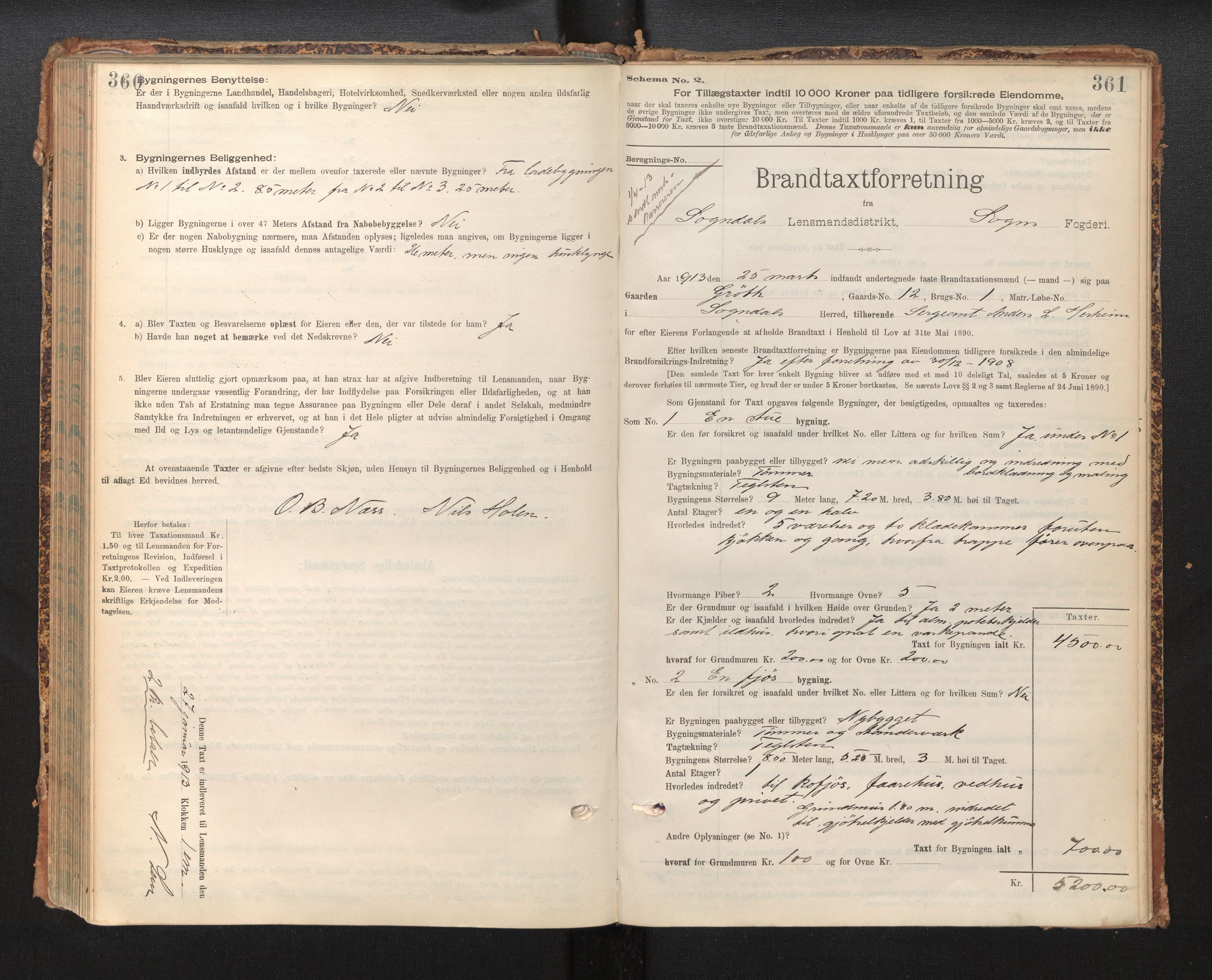 Lensmannen i Sogndal, AV/SAB-A-29901/0012/L0009: Branntakstprotokoll, skjematakst, 1901-1914, p. 360-361