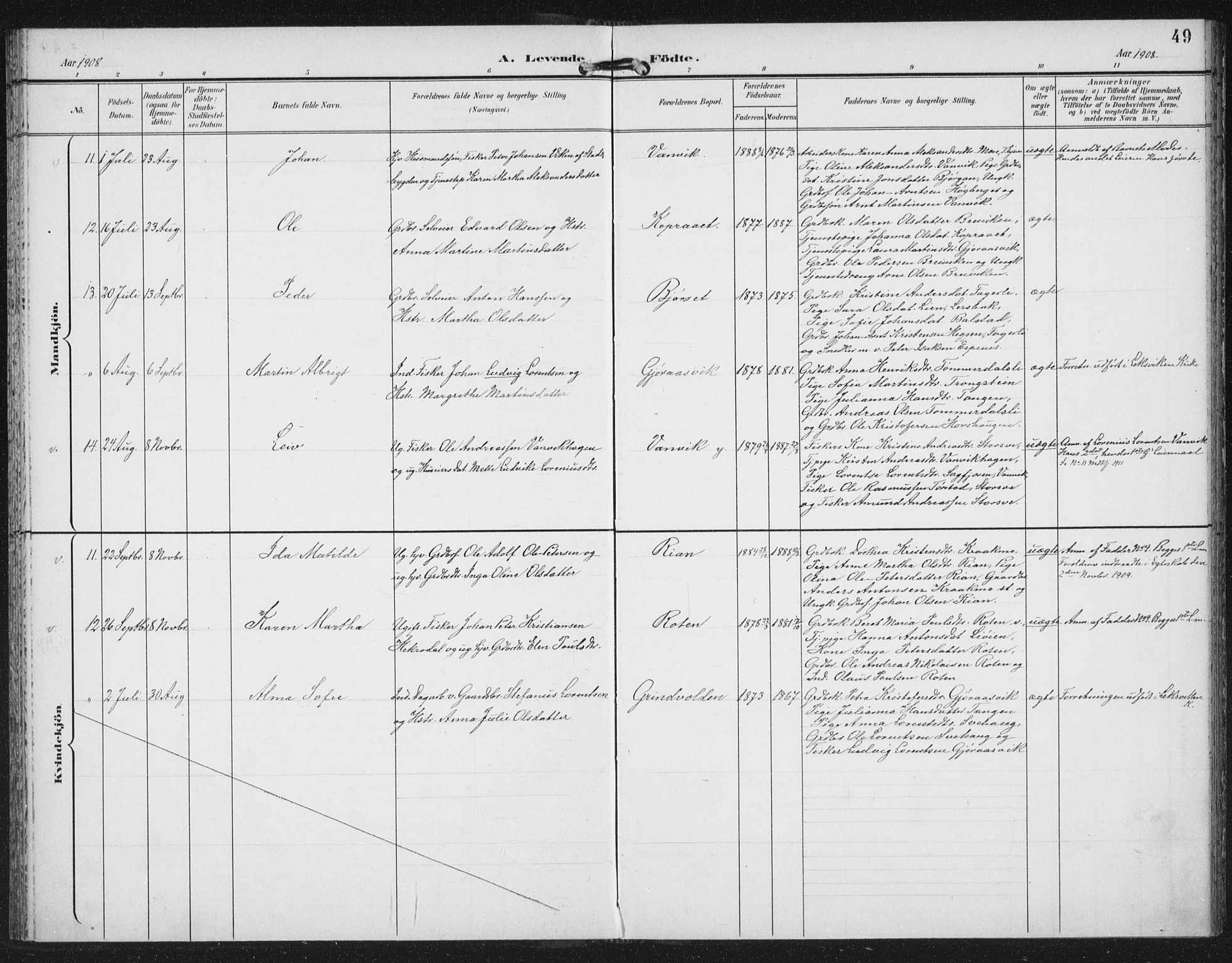 Ministerialprotokoller, klokkerbøker og fødselsregistre - Nord-Trøndelag, SAT/A-1458/702/L0024: Parish register (official) no. 702A02, 1898-1914, p. 49