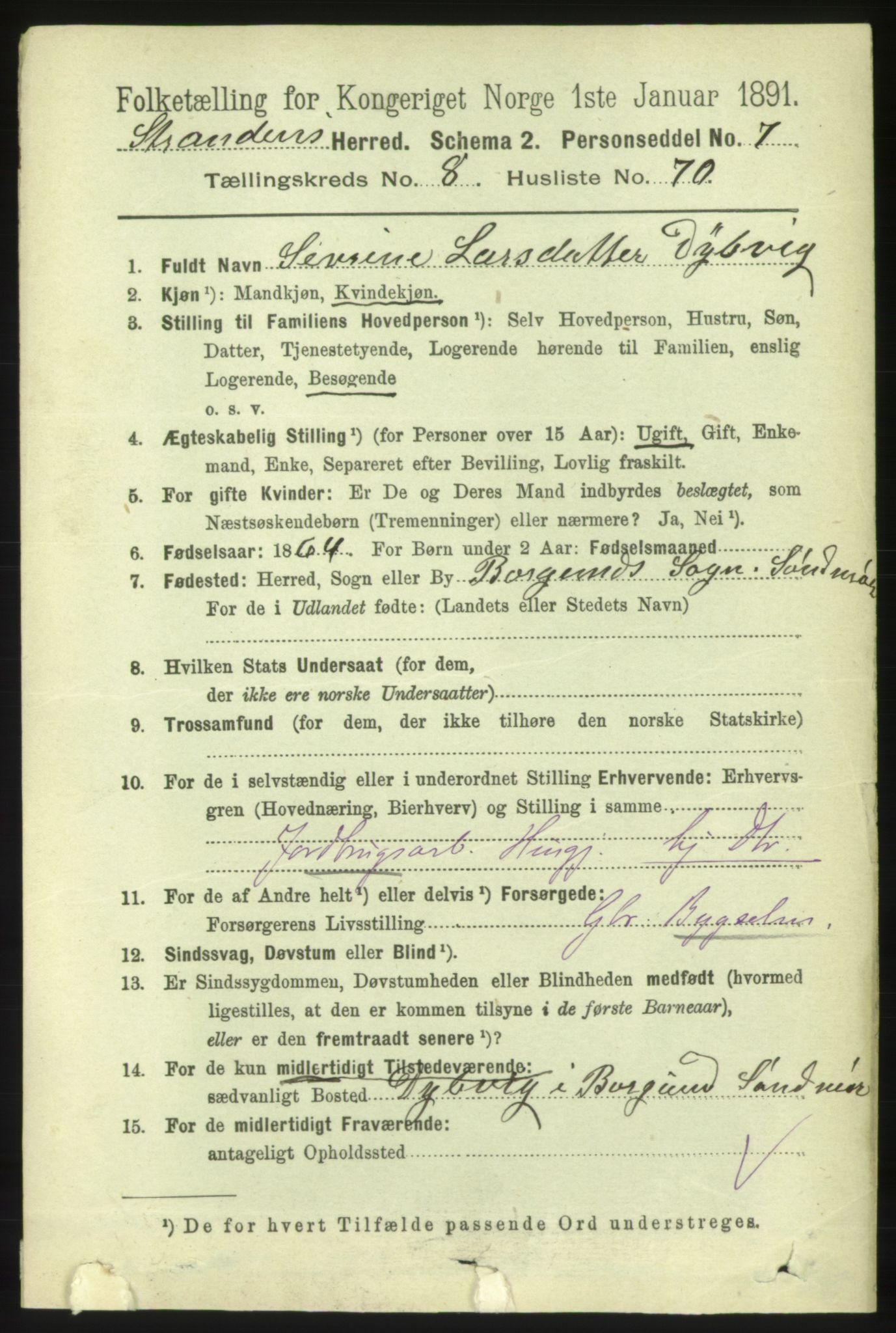 RA, 1891 census for 1525 Stranda, 1891, p. 2165