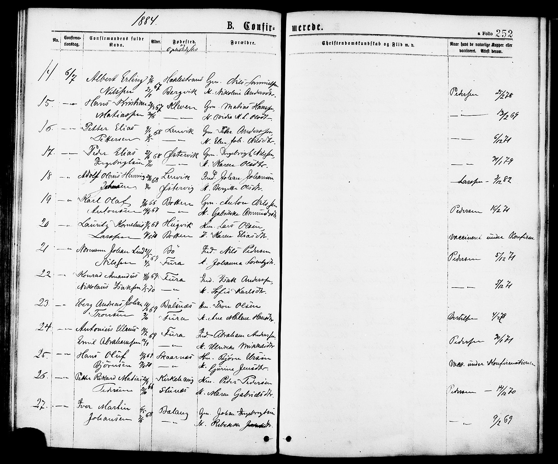 Ministerialprotokoller, klokkerbøker og fødselsregistre - Nordland, AV/SAT-A-1459/863/L0897: Parish register (official) no. 863A09, 1872-1886, p. 252