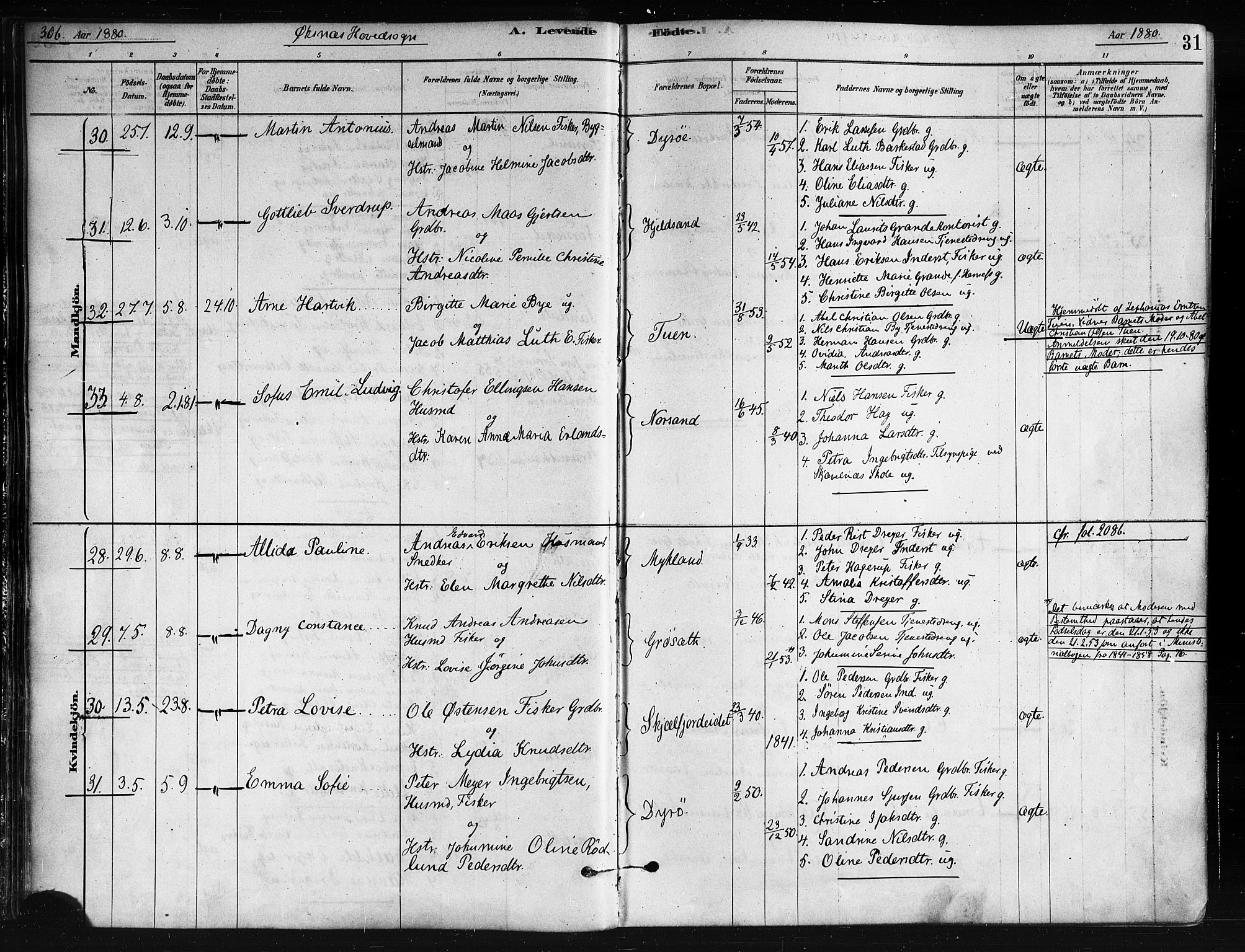 Ministerialprotokoller, klokkerbøker og fødselsregistre - Nordland, AV/SAT-A-1459/893/L1335: Parish register (official) no. 893A08 /1, 1878-1884, p. 31