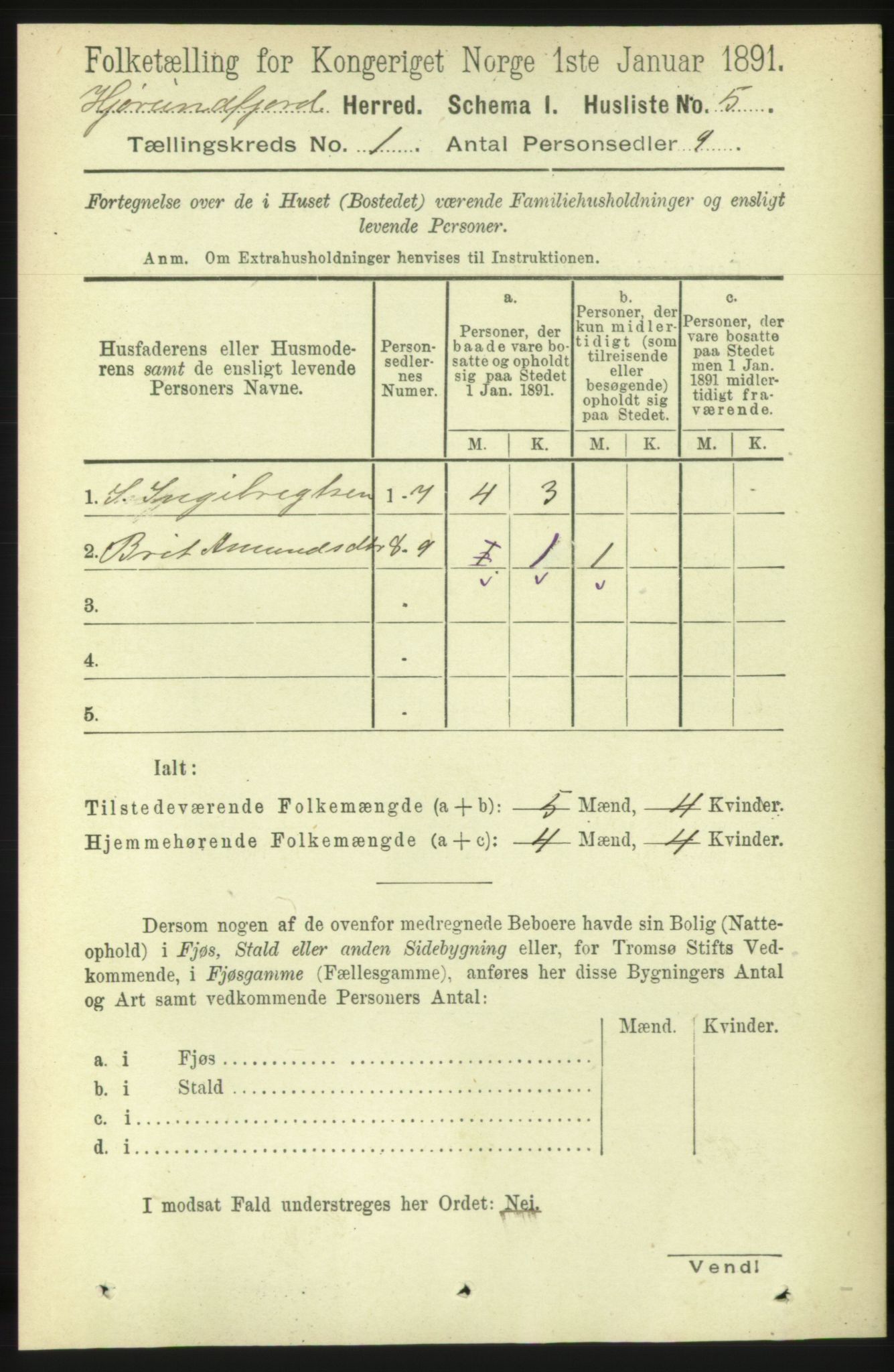 RA, 1891 census for 1522 Hjørundfjord, 1891, p. 29