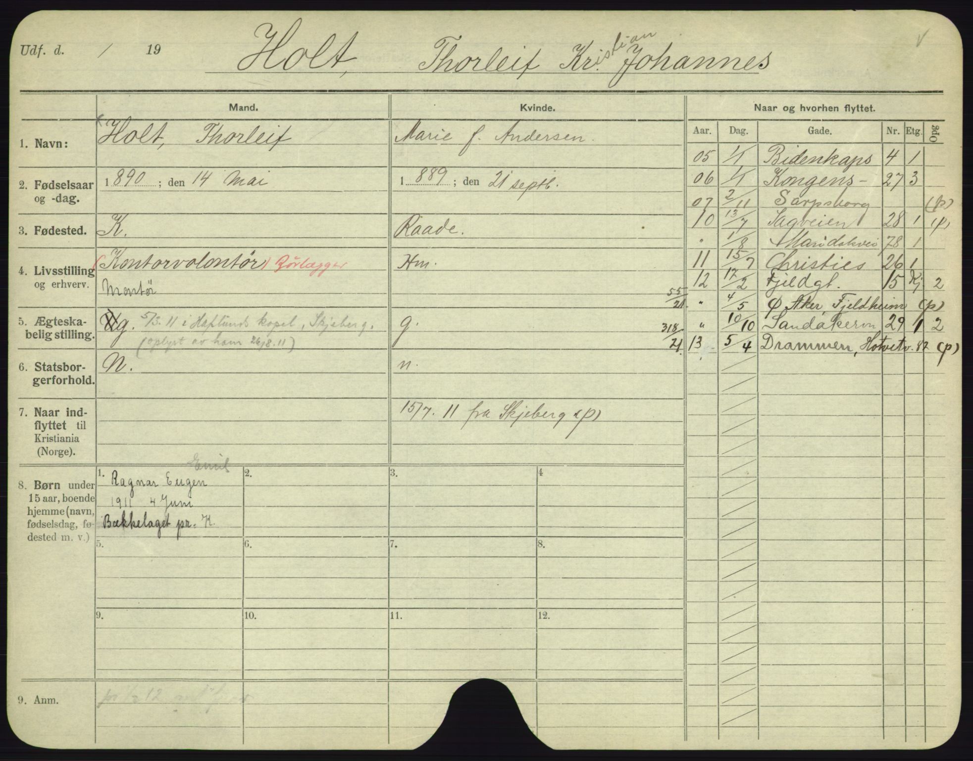 Oslo folkeregister, Registerkort, AV/SAO-A-11715/F/Fa/Fac/L0004: Menn, 1906-1914, p. 954a