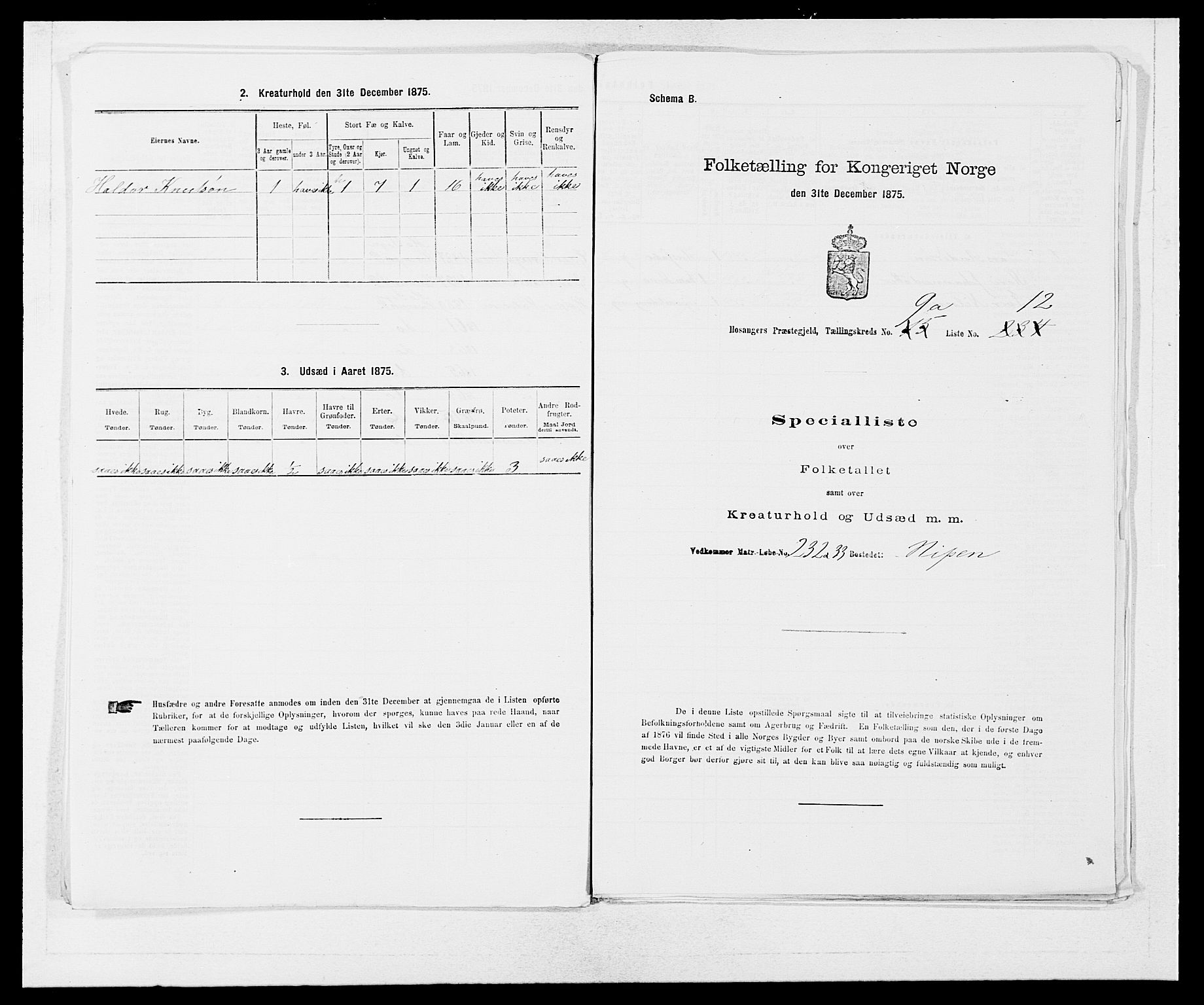 SAB, 1875 census for 1253P Hosanger, 1875, p. 679