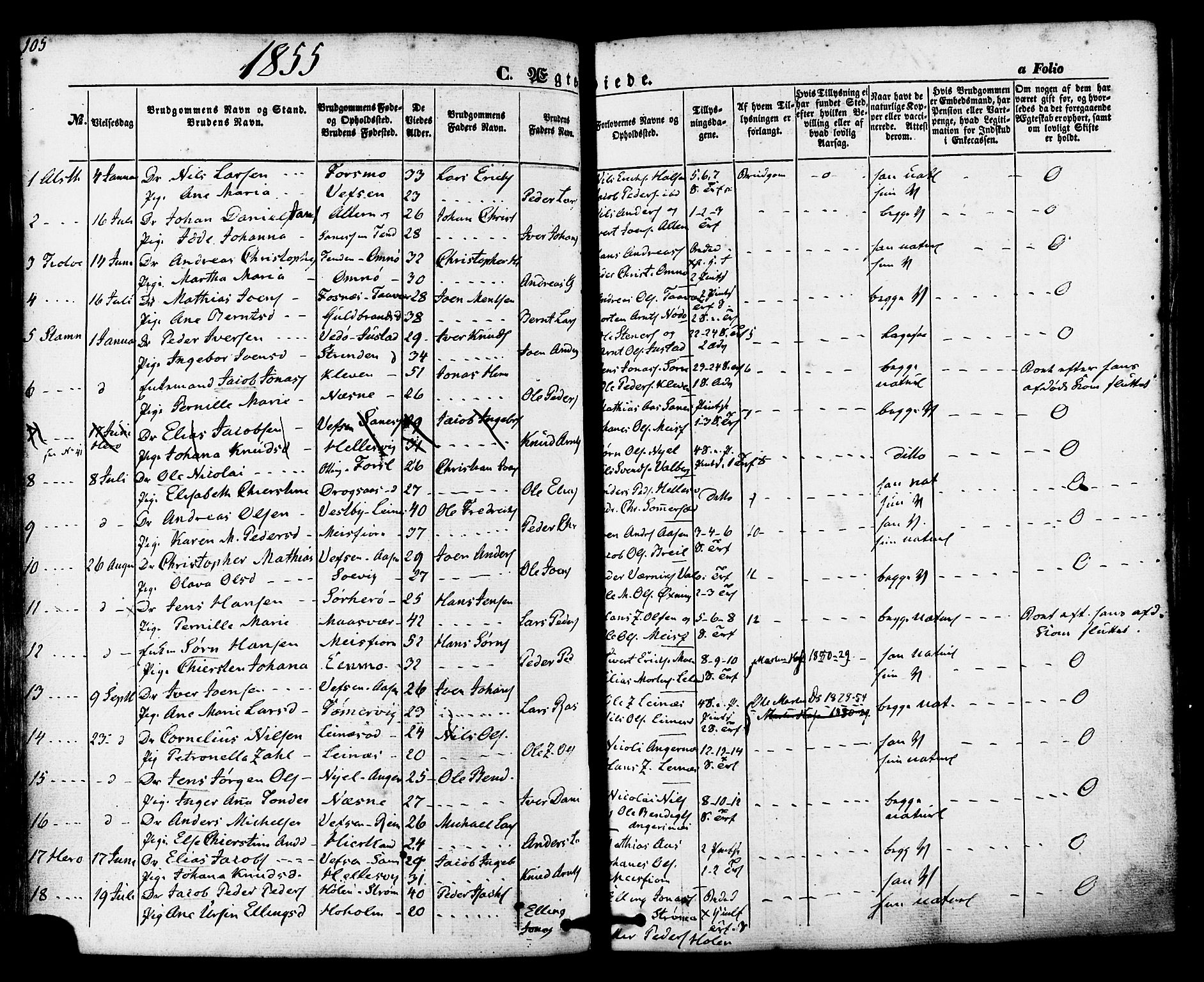 Ministerialprotokoller, klokkerbøker og fødselsregistre - Nordland, SAT/A-1459/830/L0448: Parish register (official) no. 830A12, 1855-1878, p. 105