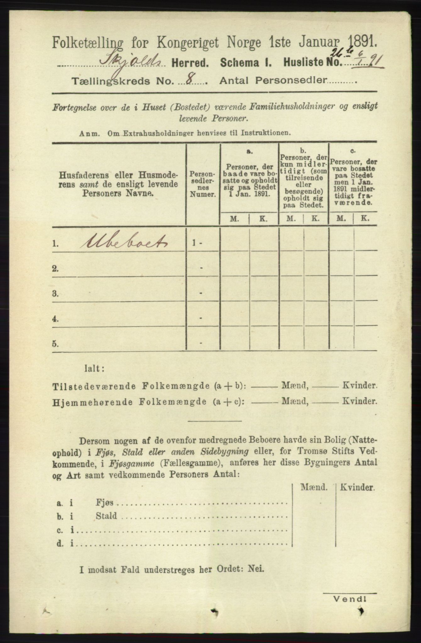 RA, 1891 census for 1154 Skjold, 1891, p. 1594