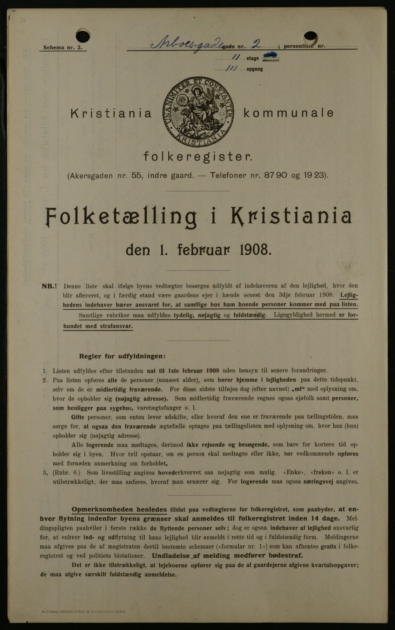 OBA, Municipal Census 1908 for Kristiania, 1908, p. 2028