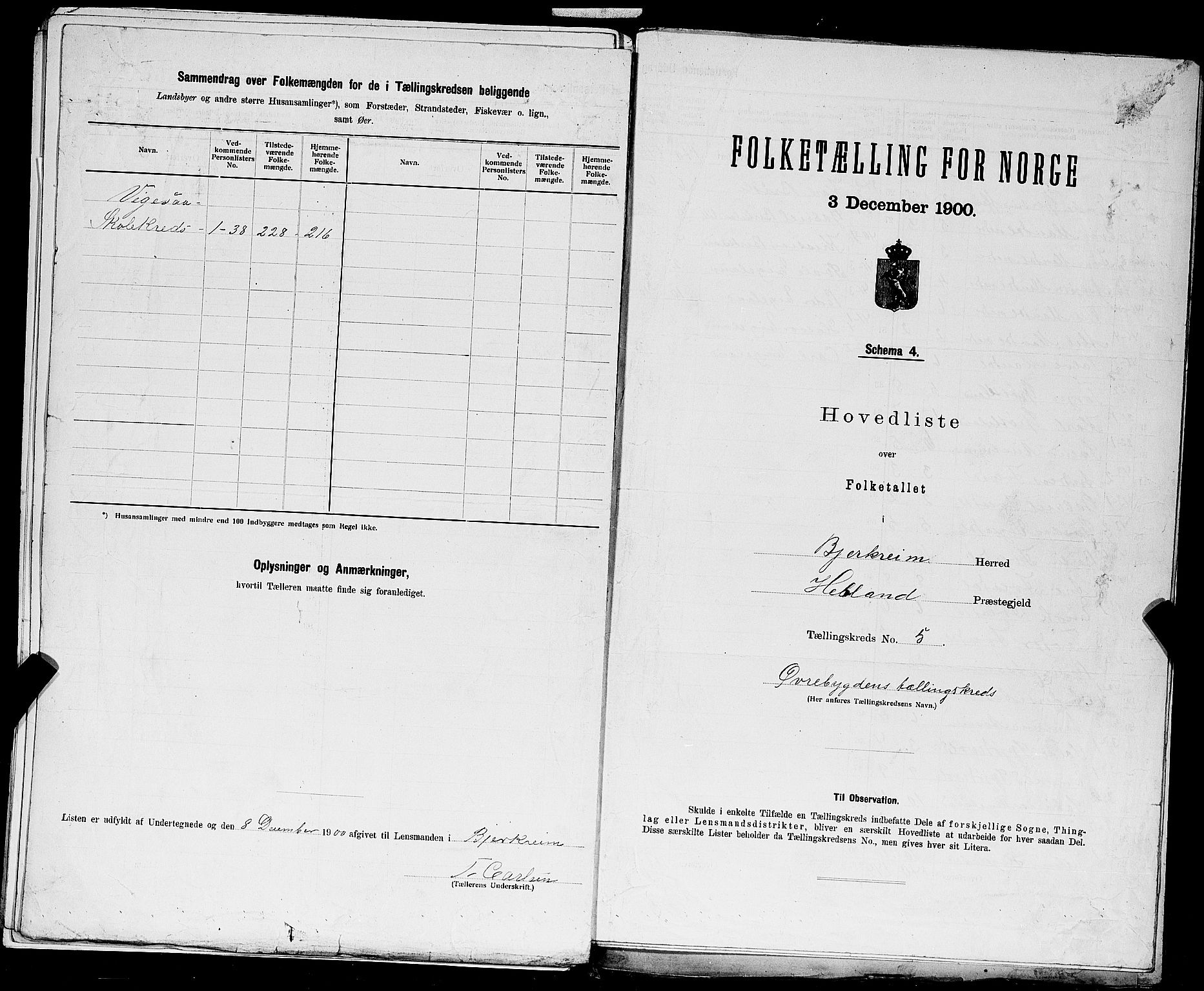 SAST, 1900 census for Bjerkreim, 1900, p. 18