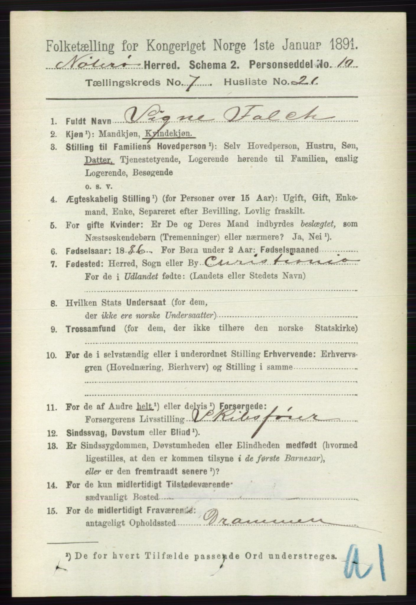 RA, 1891 census for 0722 Nøtterøy, 1891, p. 3588