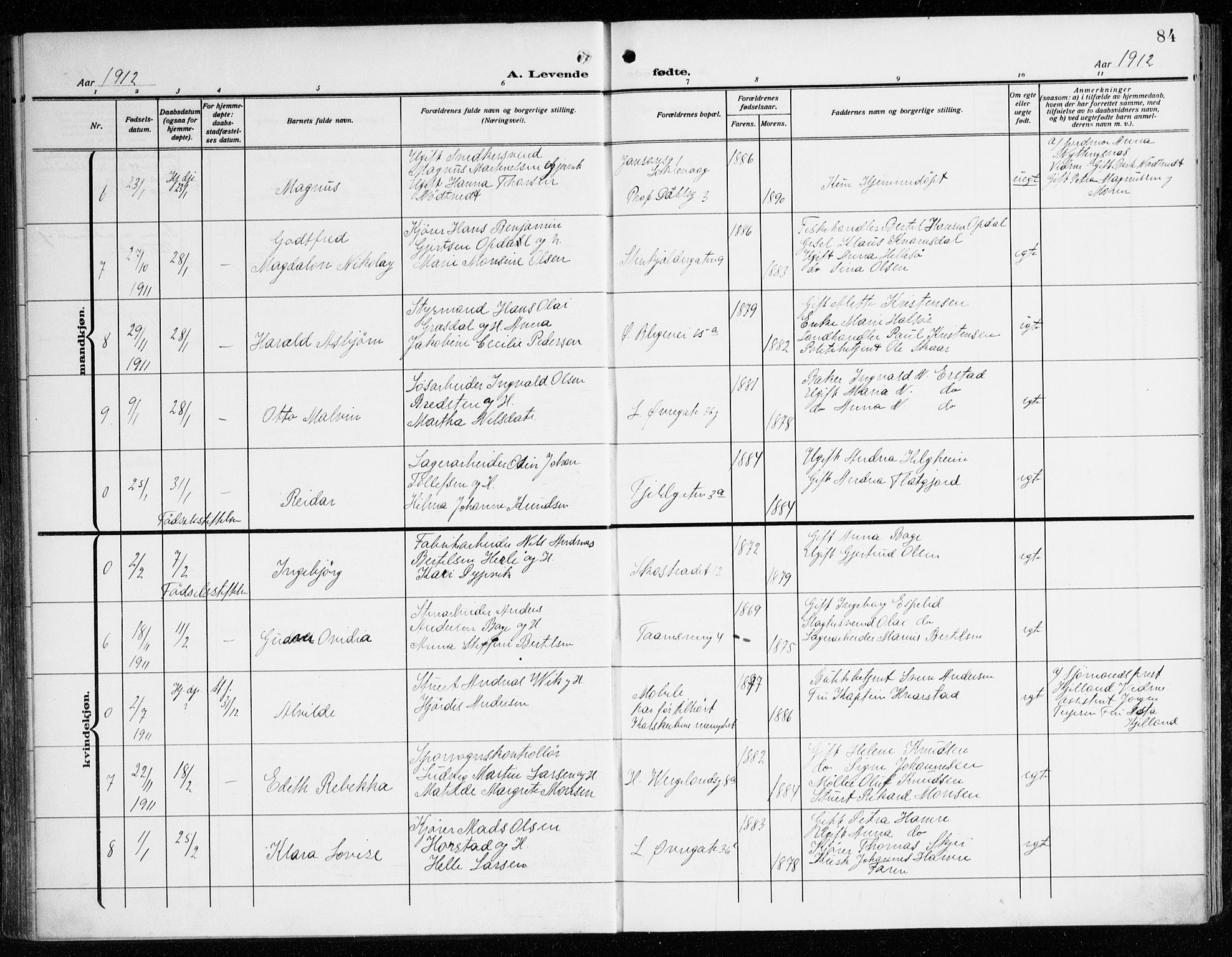 Korskirken sokneprestembete, AV/SAB-A-76101/H/Haa: Parish register (official) no. B 10, 1909-1923, p. 84