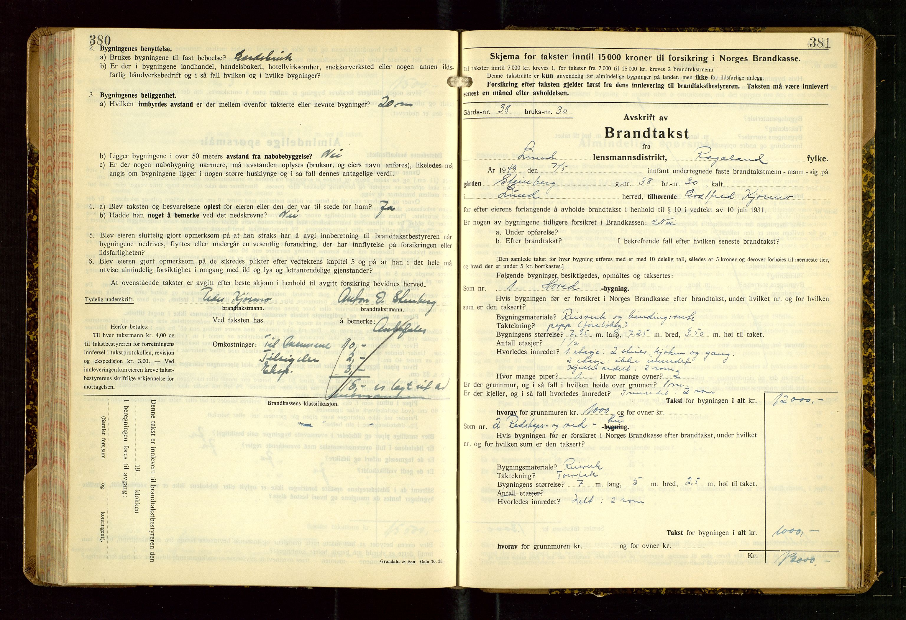 Lund lensmannskontor, AV/SAST-A-100303/Gob/L0006: "Brandtakstprotokoll", 1938-1951, p. 380-381