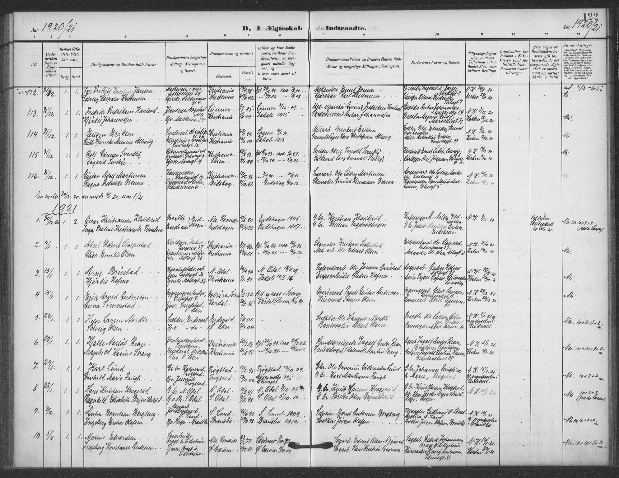 Jakob prestekontor Kirkebøker, SAO/A-10850/F/Fa/L0010: Parish register (official) no. 10, 1908-1922, p. 122