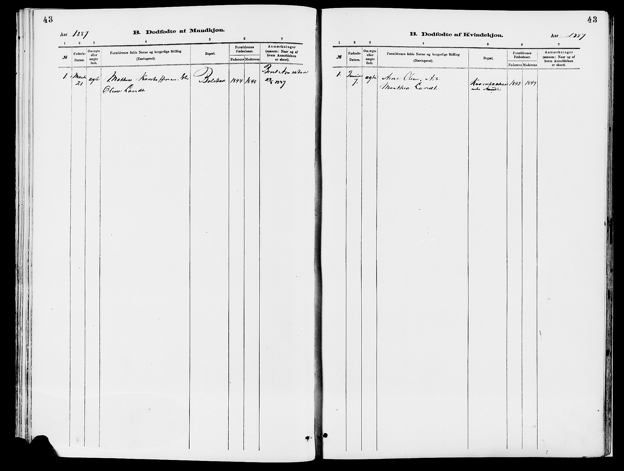 Åmot prestekontor, Hedmark, SAH/PREST-056/H/Ha/Haa/L0010: Parish register (official) no. 10, 1884-1889, p. 43