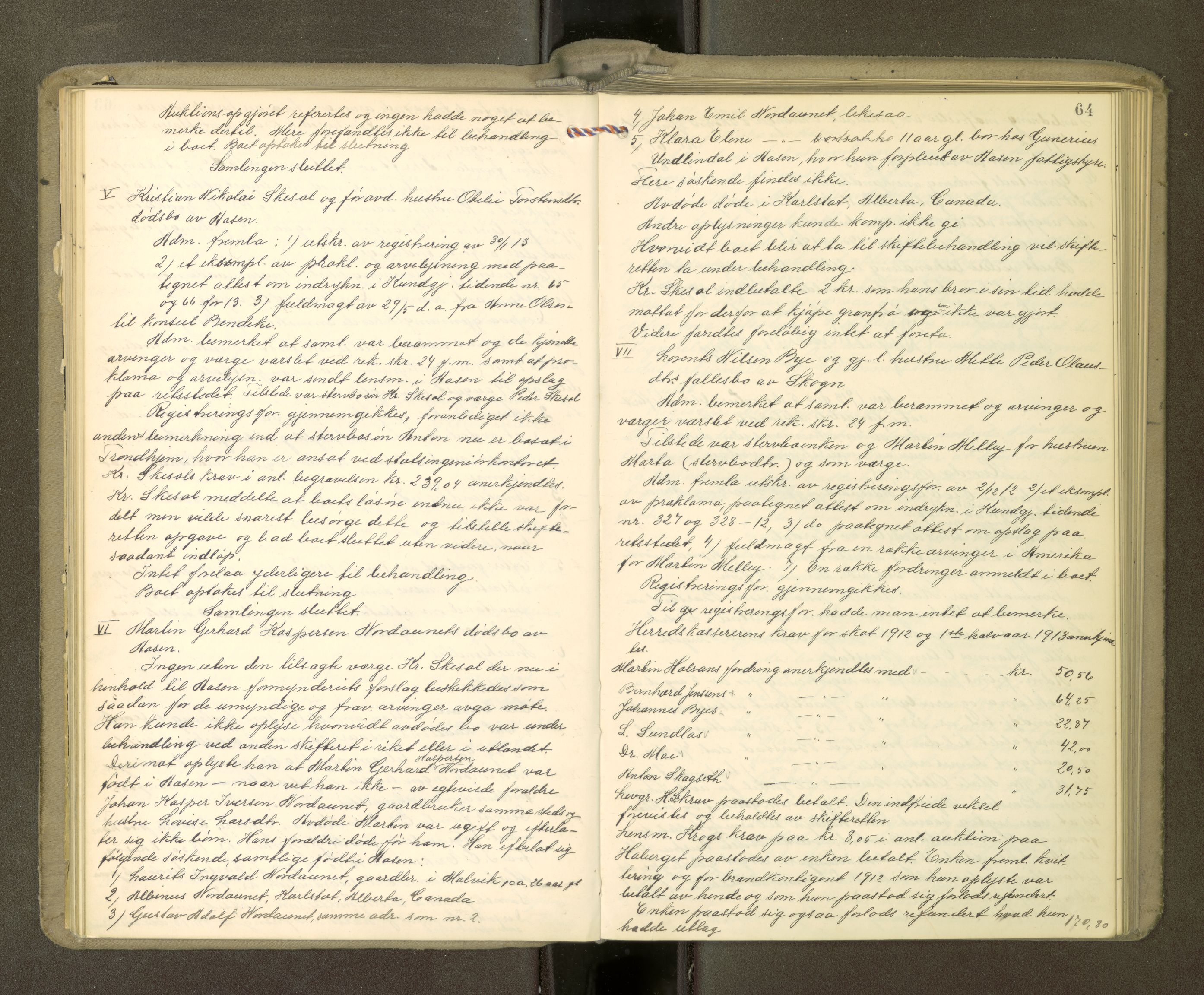 Stjør- og Verdal sorenskriveri, AV/SAT-A-4167/1/3/3B/L0012: Skifteforhandlingsprotokoll, 1912-1919, p. 64